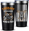Fufandi Motorcycle Gifts for Men - Therapy Is Expensive Wind Is Free Motorcycle Gifts Tumbler - Christmas Fathers Day Gift for Motorcycle Lovers, Dad, Boyfriend - Tumbler Cup 20oz
