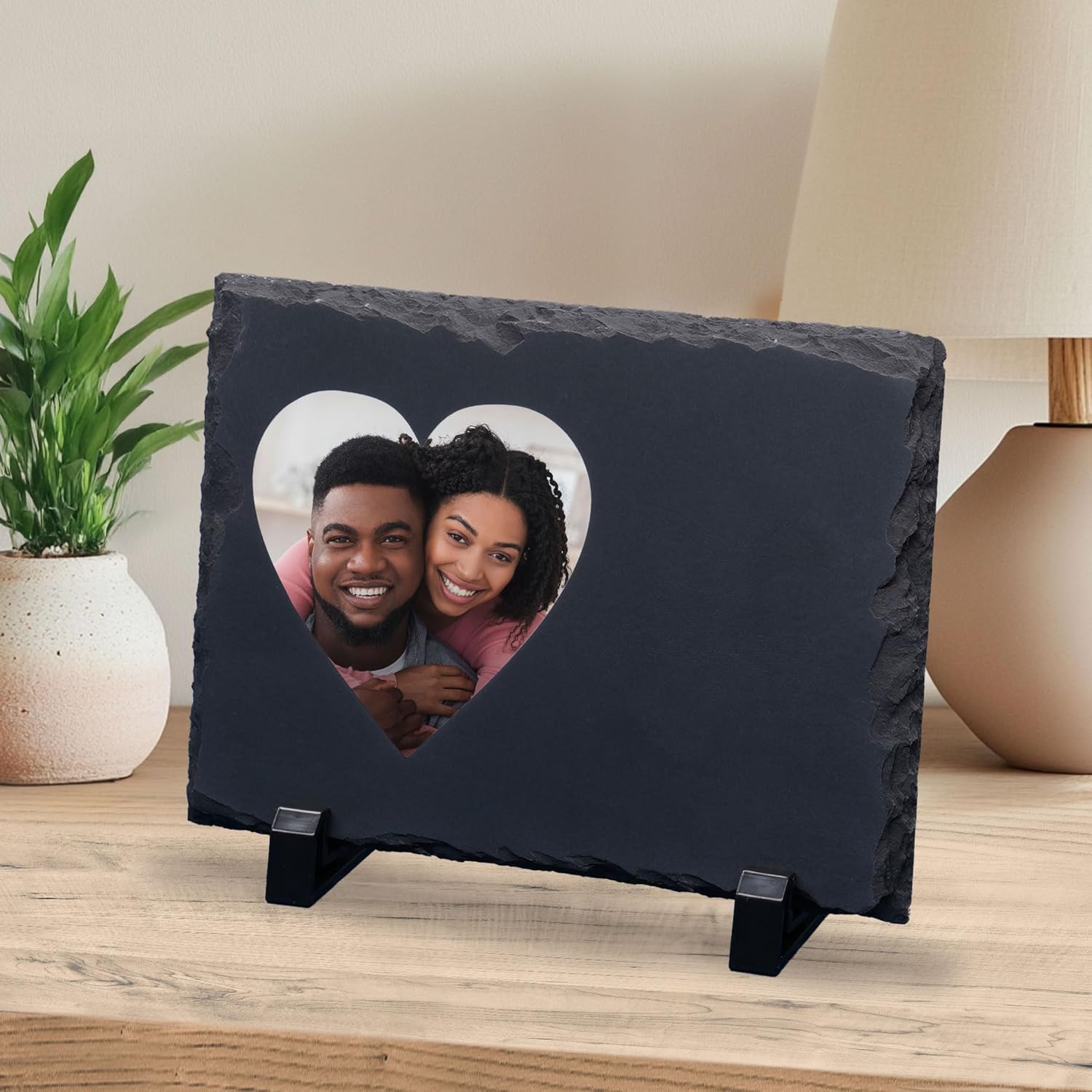 ArtPix 3D Christmas Personalized Slate Plate, Customized Xmas Photo Print Stone, Custom Picture Gift for Wife, Women, Family, Her, Him, Rock Slate Plaque Frame (Medium - Heart White Patch)
