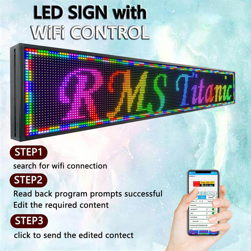 P10 Outdoor Programmable LED Sign Display 77"x14" WiFi Control RGB Full Color With High Brightness Scrolling LED Digital Sign for Business Advertising