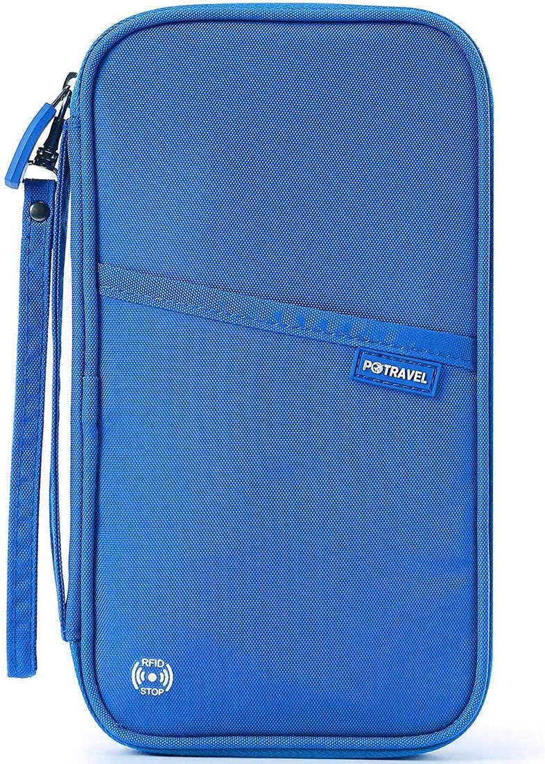 VanFn RFID Travel Passport Wallet, Family Passport Holder, Trip Document Organizer P.Travel Series (Nylon - Blue)