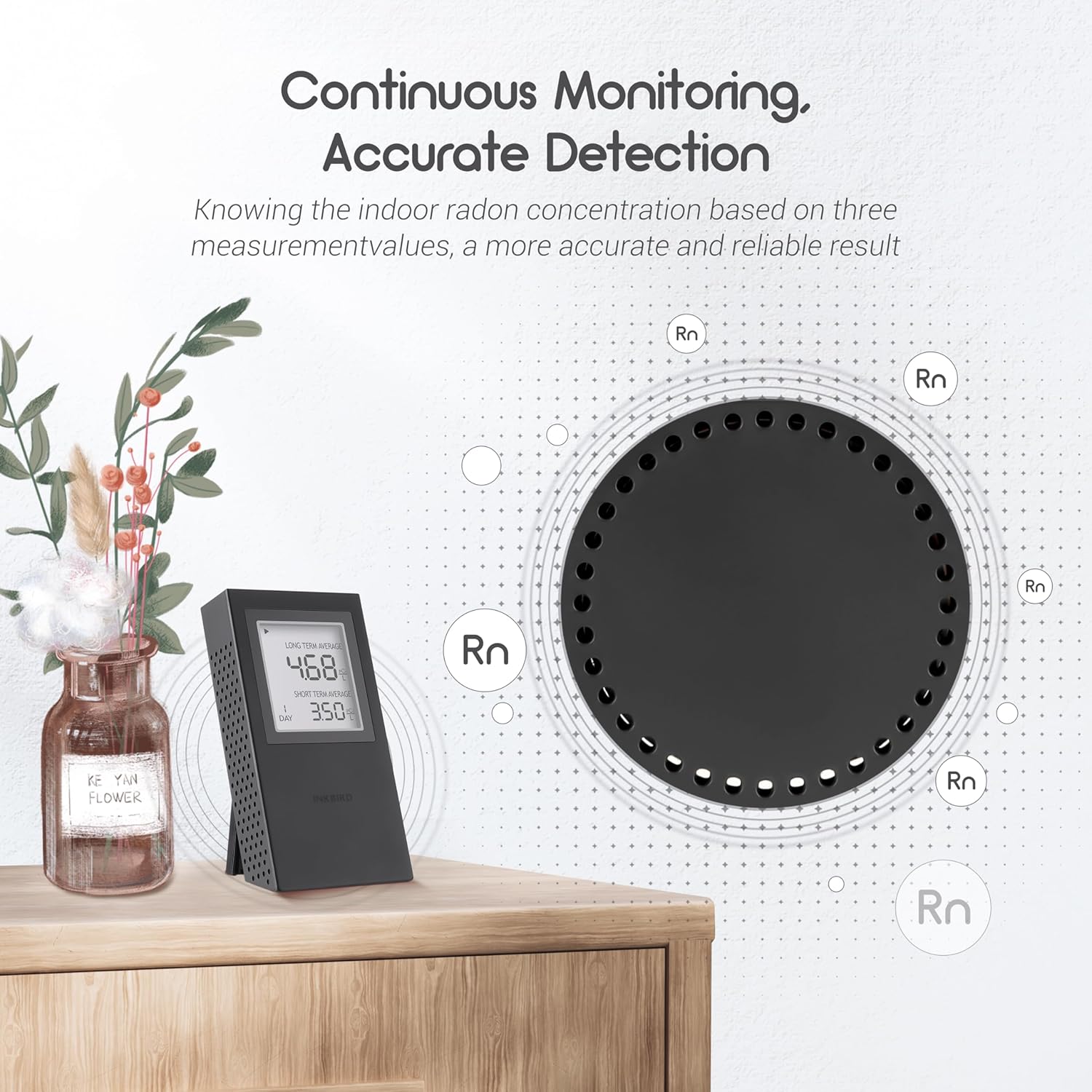 INKBIRD Radon Detector for Home | Radon Tester with Short & Long Term Monitoring | 3 AAA Battery Operated | USA Version Pci/L