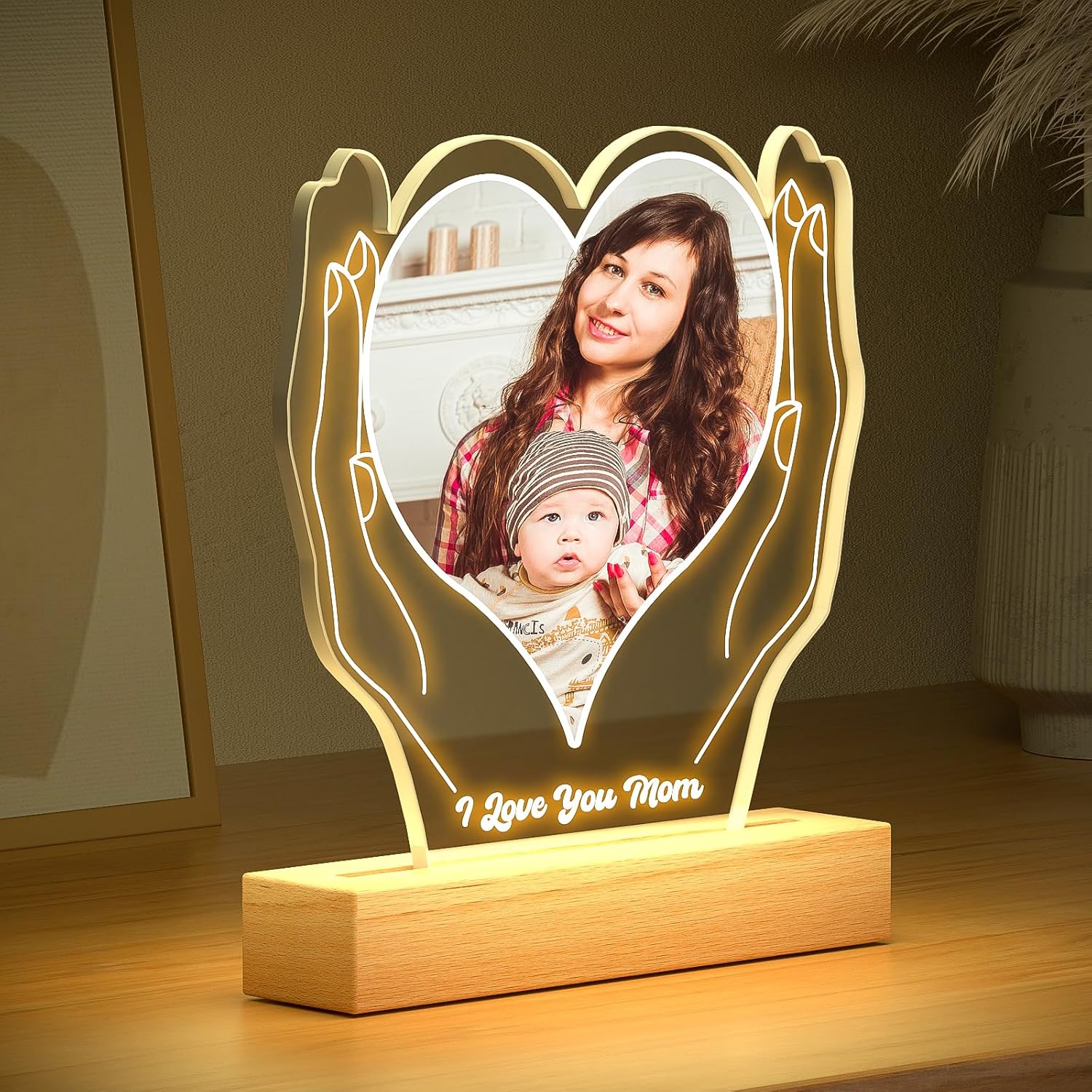 Custom Picture Frames with Photo, Customized Picture Frame with Night Light, Custom Photo Frame, Personalized Valentines Day Gifts for Mom Baby Kid Family