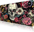 Heated Mouse Pad with 3 Levels Heated & 3 Hours Auto Shut-Off Mouse Pad for Warming Hands in Office Home, 31.5" x 13"Large Safe Desk Mat Hand Warmer，Skull in Flowers