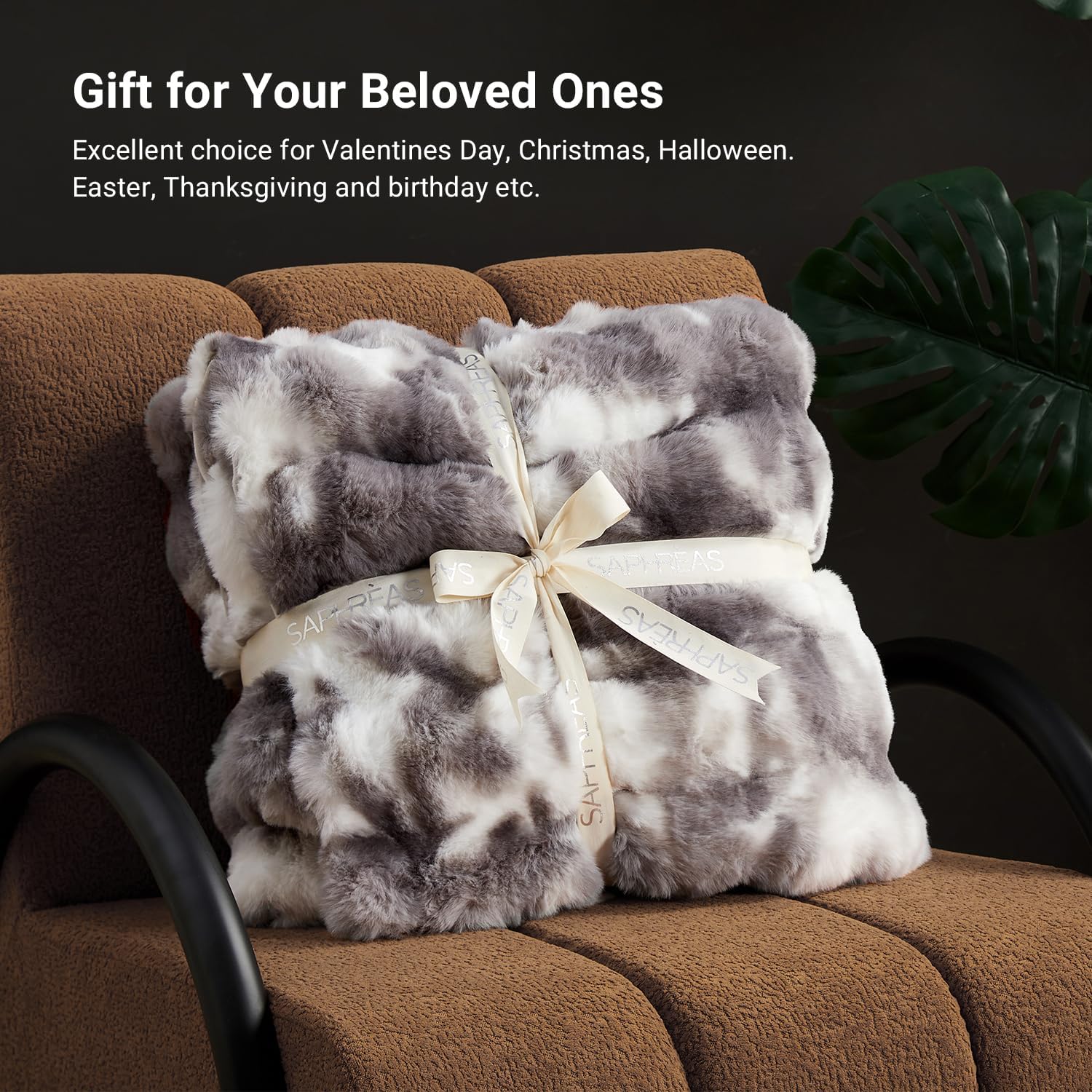 SAPHREAS Faux Fur Throw Blanket for Couch, Fluffy Fuzzy Bubble Blanket for Sofa Bed Living Room, Decor Soft Cozy Gifts for Women Men, 60x80” Tie Dye Grey