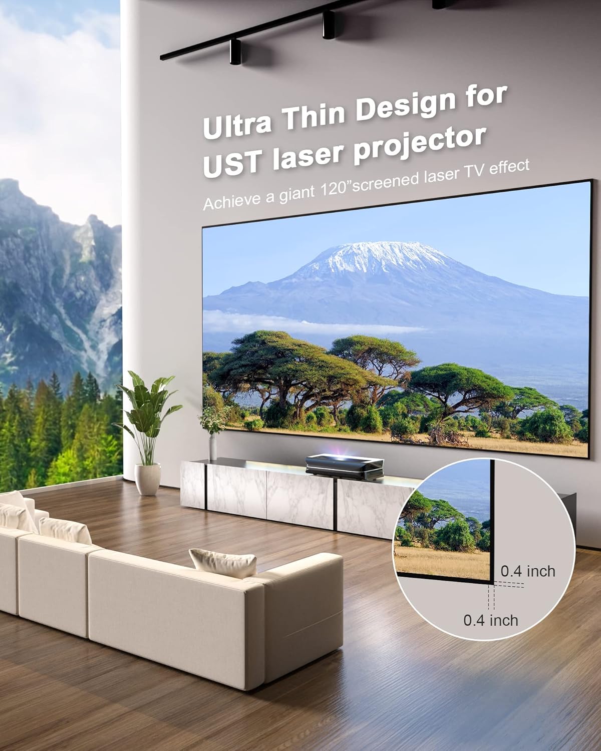 AWOL VISION Ambient Light Rejecting (ALR) Projector Screen for Ultra Short Throw(UST) Projector, 132" Fixed Frame, 80% Picture Quality Improved, 95% Celling Light Rejecting, Active 3D - C132