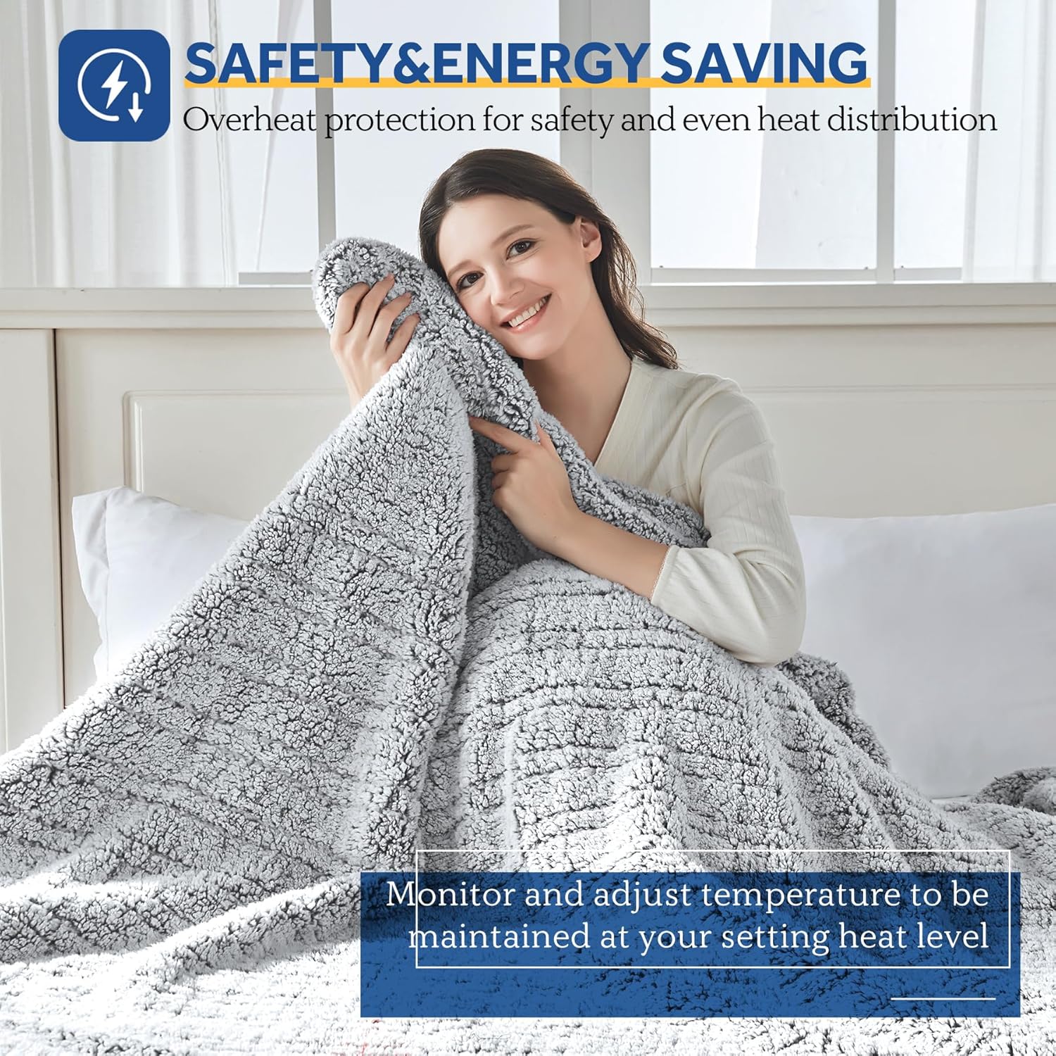 Sealy Electric Blanket Full Size, Soft Sherpa Heated Blanket Single Control with 10 Heating Levels & 1 to 12 Hours Auto-Off Settings Over-Heated Protection 80"x84" Machine Washable, Charcoal