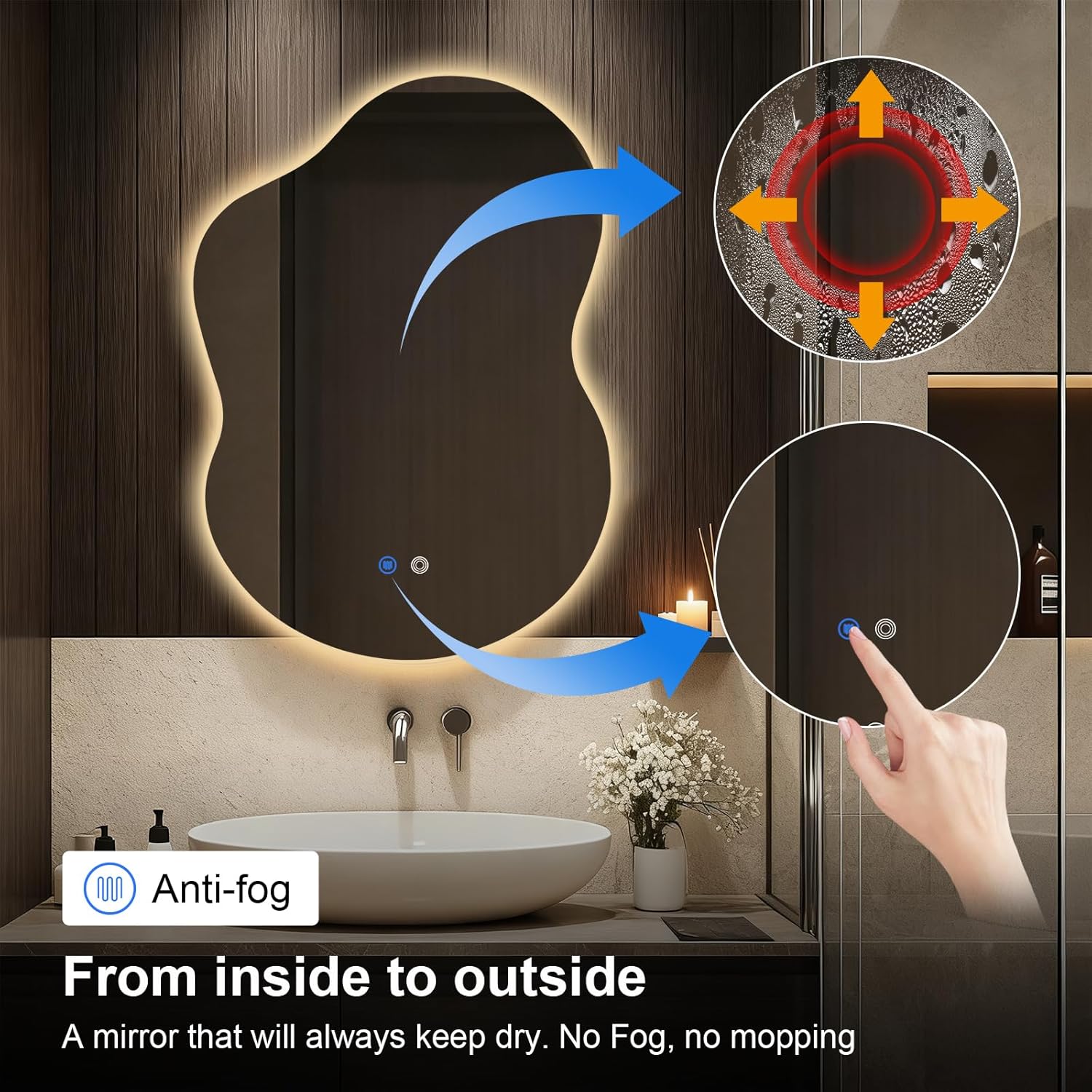Asymmetrical Lighted Mirror for Bathroom,Modern LED Vanity Mirror with Backlit,Fog-Free,Tri-Color Dimmable Lighting with Memory Function,Hardwire Ready [Horizontal/Vertical] 35" H x 25" W