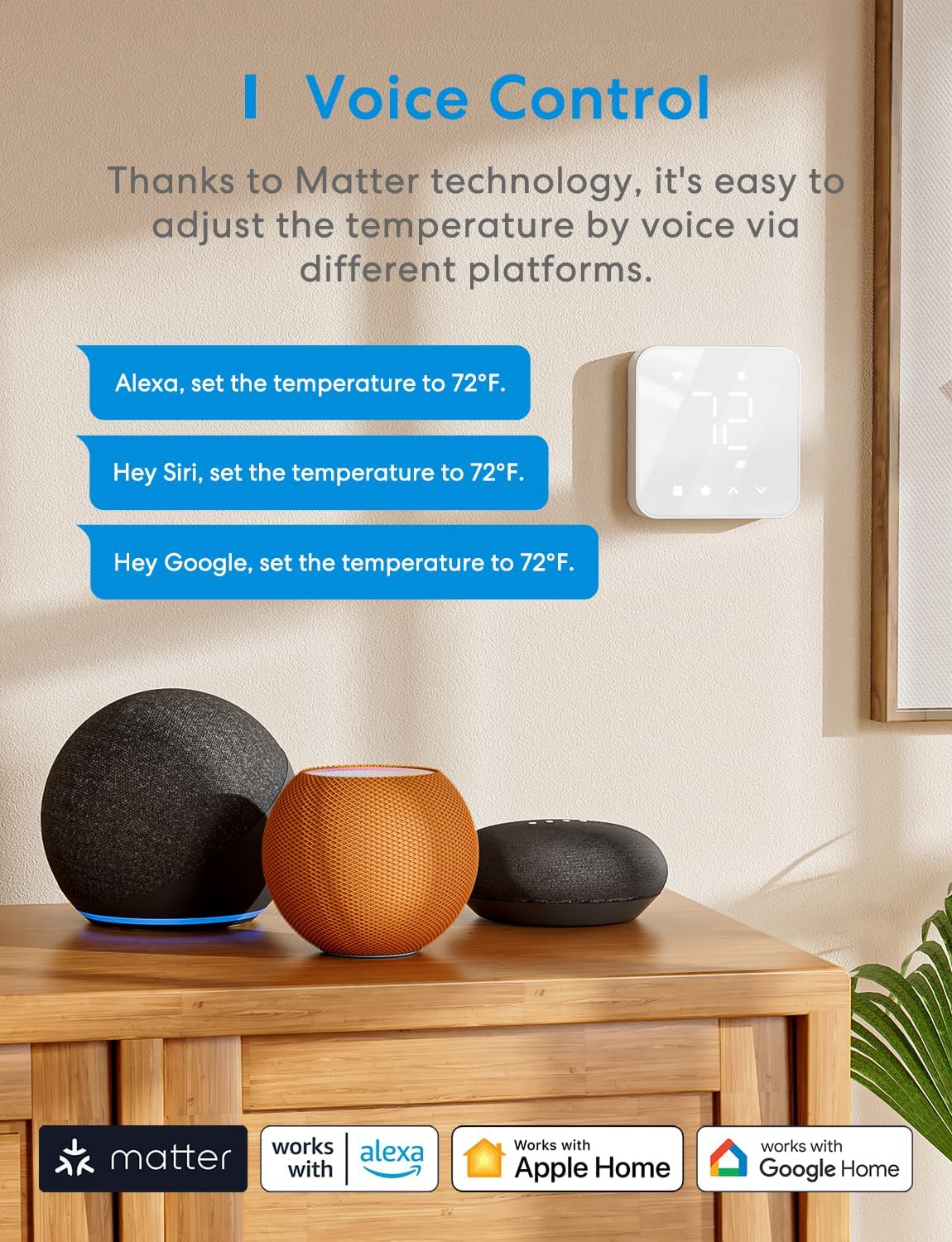 meross Smart Thermostat for Home, WiFi Thermostat Works with Matter, Alexa, Apple Home, Google Assistant, App & Voice Control, 7x24h Scheduling, Energy Saving, C-Wire Required