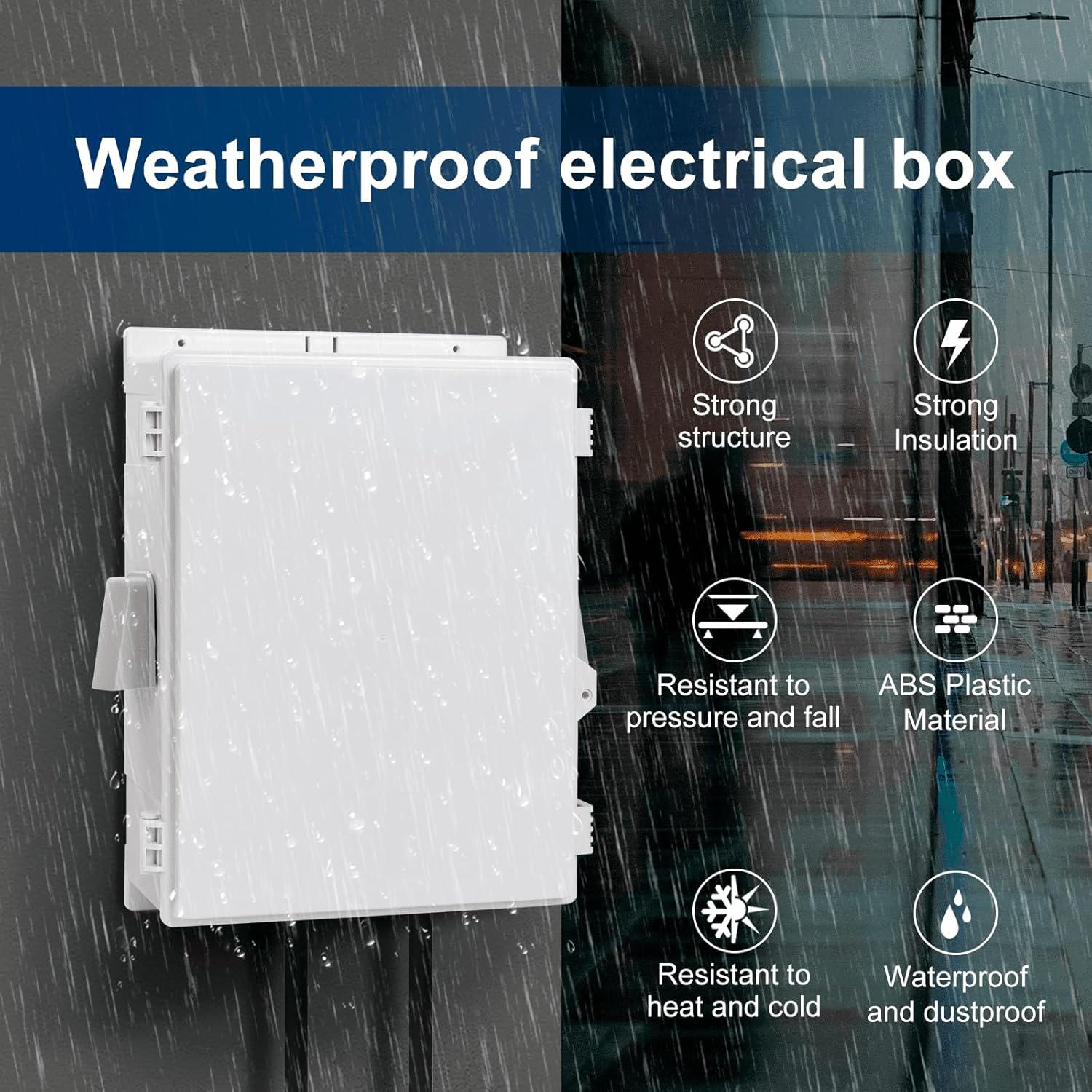 Outdoor Electrical Junction Box, ABS Water Resistant Enclosure with Internal Mounting Panel & Hinged Cover (16"H* 12"L* 5.9"W & Thermostat)