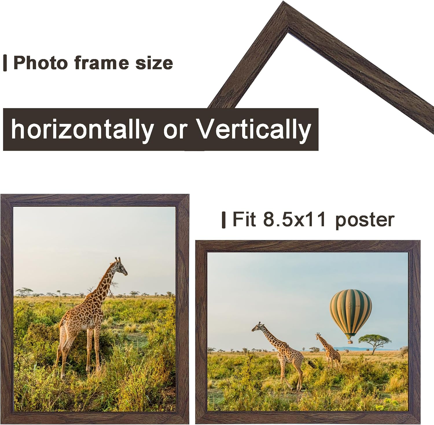 8.5x11 Picture Frame walnut Set of 3, Certificate Frame Poster and Photo frame, Horizontal and Vertical Formats for Wall or Tabletop, 8.5x11 Frame with Shatter Resistant Plexiglass, best gift