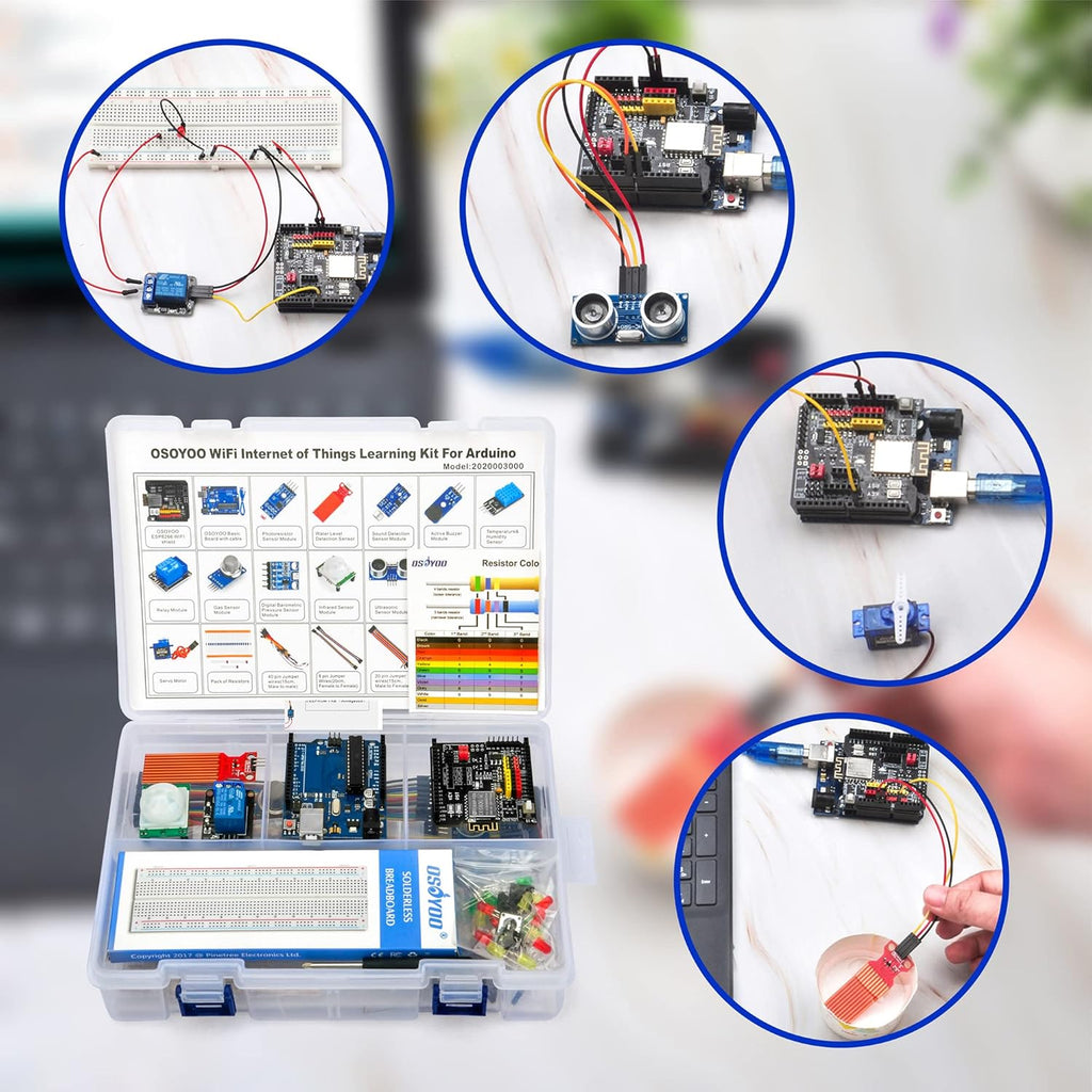 OSOYOO WiFi Internet of Things Learning Kit for Arduino | Include ESP8266 WiFi Shiled | Smart IOT Mechanical DIY Coding for Kids Teens Adults Programming Learning How to Code