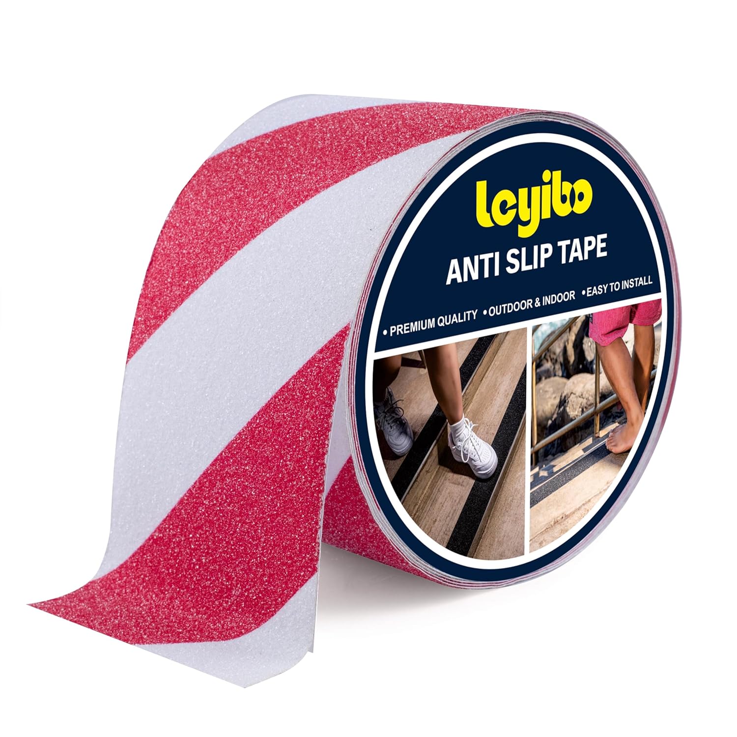 Anti Slip Tape, 4 Inch x 42 Ft Grip Tape for Stairs Outdoor/Indoor, Waterproof Non Skid Roll for Stair Treads Non Slip, High Traction Friction Abrasive Adhesive Stair Steps, Caution Red/White