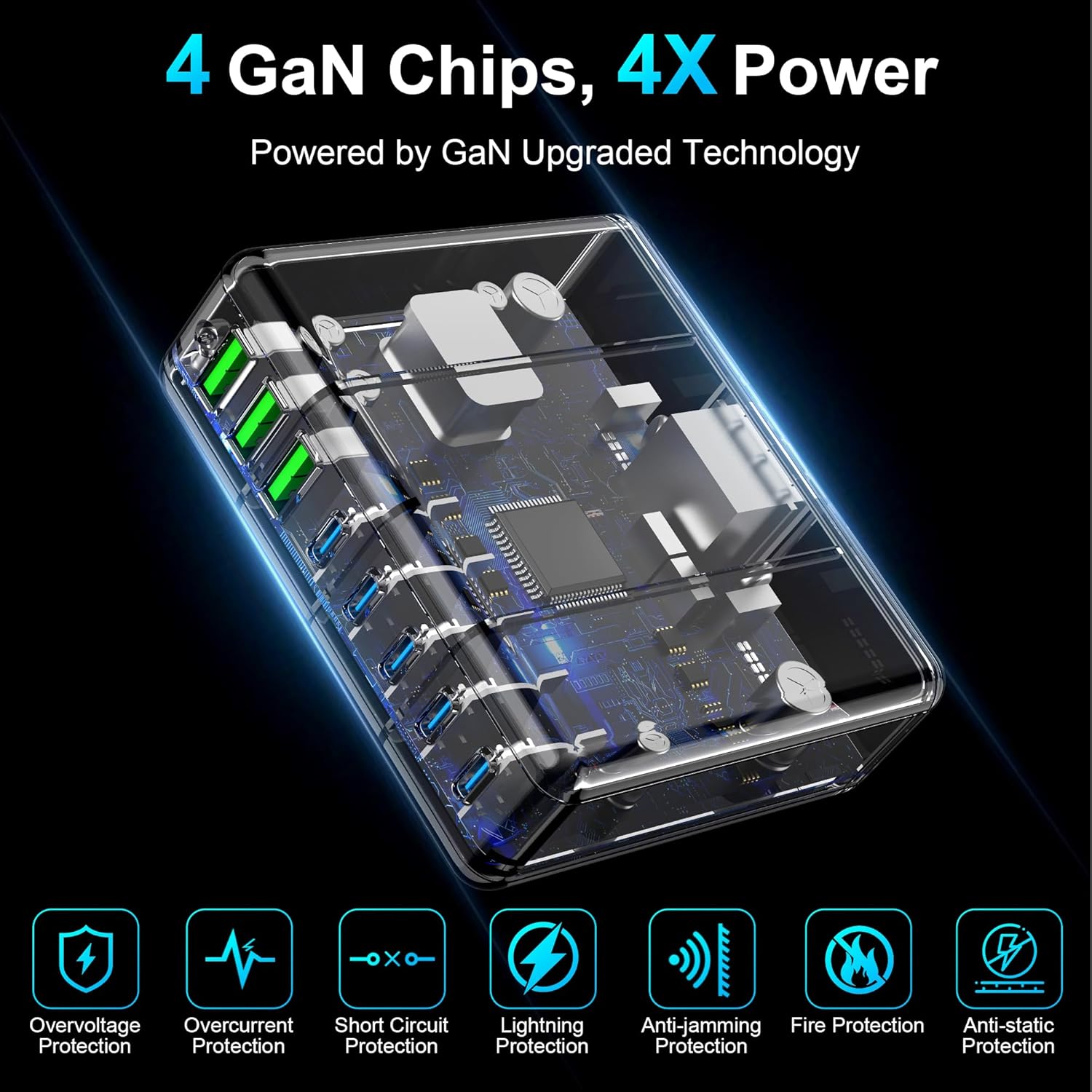 USB C Charger Block, 525W 8-Port GaN Fast Charging Station Hub with 100W Cable, Dual PD 100W Multi-Device USB C Wall Charger Adapter for iPhone 17 16 15, MacBook, Laptop, iPad, Samsung Galaxy and More