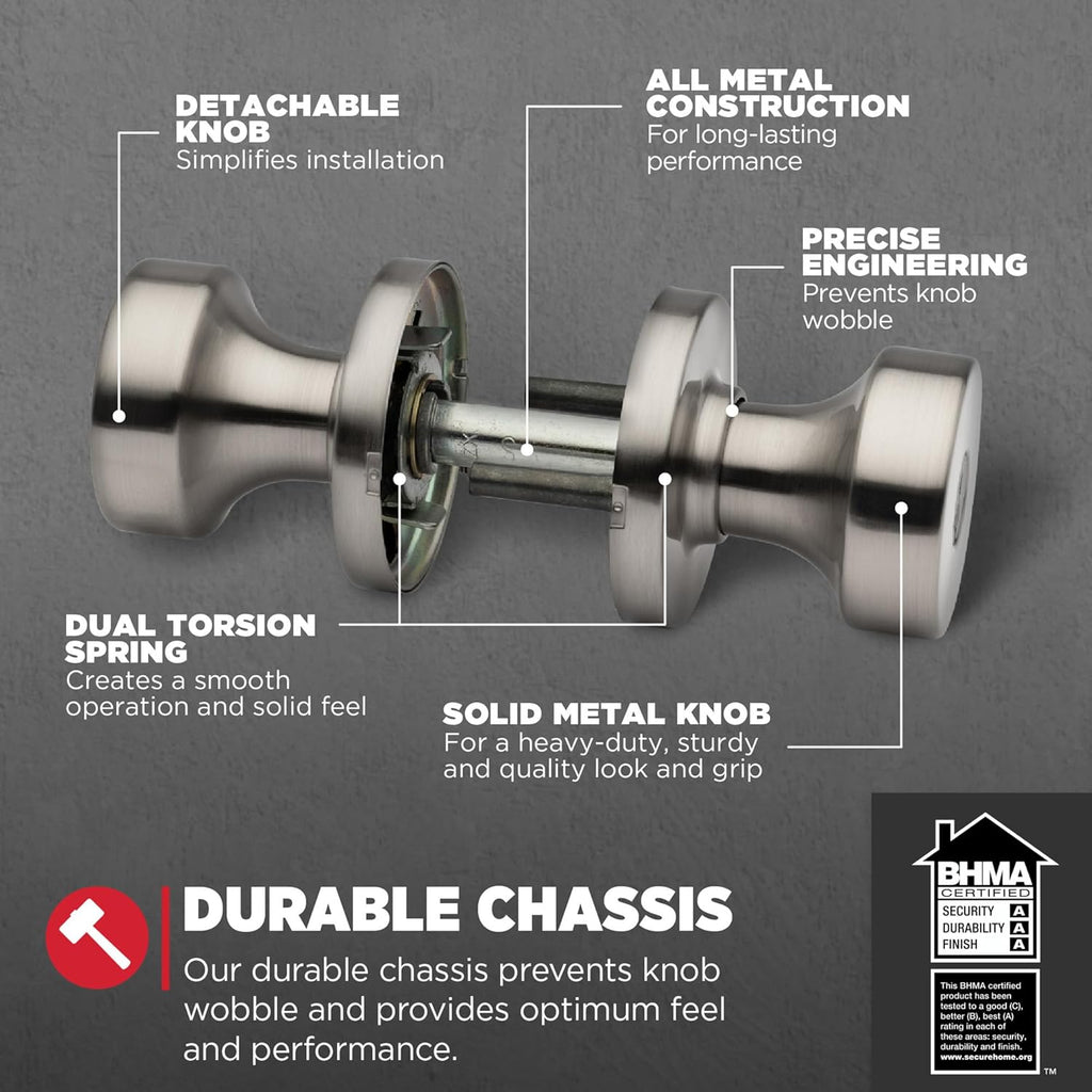 Kwikset Pismo Entry Door Knob with Lock and Key, Secure Keyed Handle Exterior, Front Entrance and Bedroom, Satin Nickel, Pick Resistant SmartKey Rekey Security and Microban