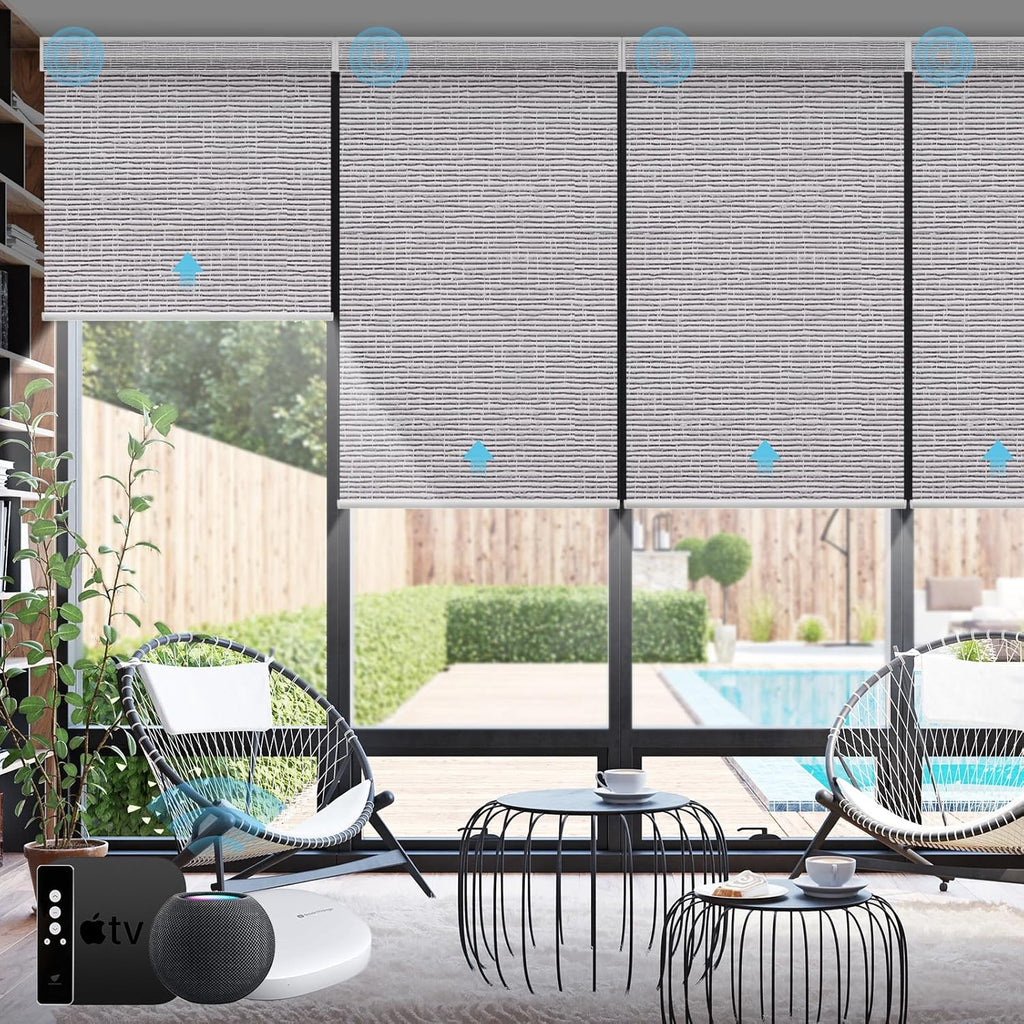 SmartWings Motorized Smart Blinds with Remote, Automatic Blackout Roller Shade Work with Alexa Homekit Thread Google Z-Wave, Electric Blind for Window, Custom Width Up to 110" W,Safari Rock Grey