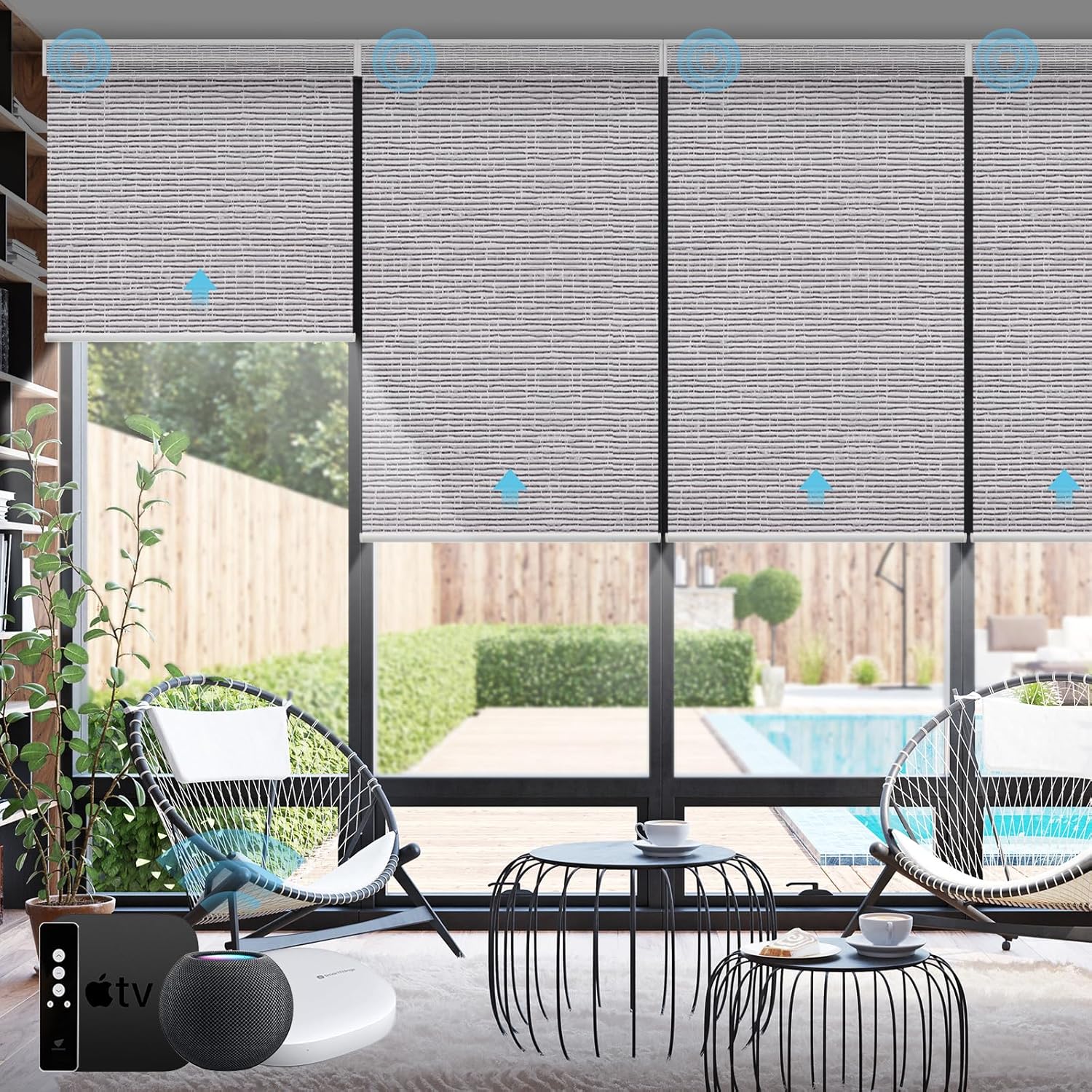 SmartWings Motorized Smart Blinds with Remote, Automatic Blackout Roller Shade Work with Alexa Homekit Thread Google Z-Wave, Electric Blind for Window, Custom Width Up to 110" W,Safari Rock Grey