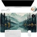 Heated Mouse Pad 23.6 x 14 in 3-Temp Fast Heating Desk Mat with Auto Timer Warmer for Hands Wrist Pain Relief Waterproof Keyboard Mat for Office, Gaming, Home, Forest Reflections