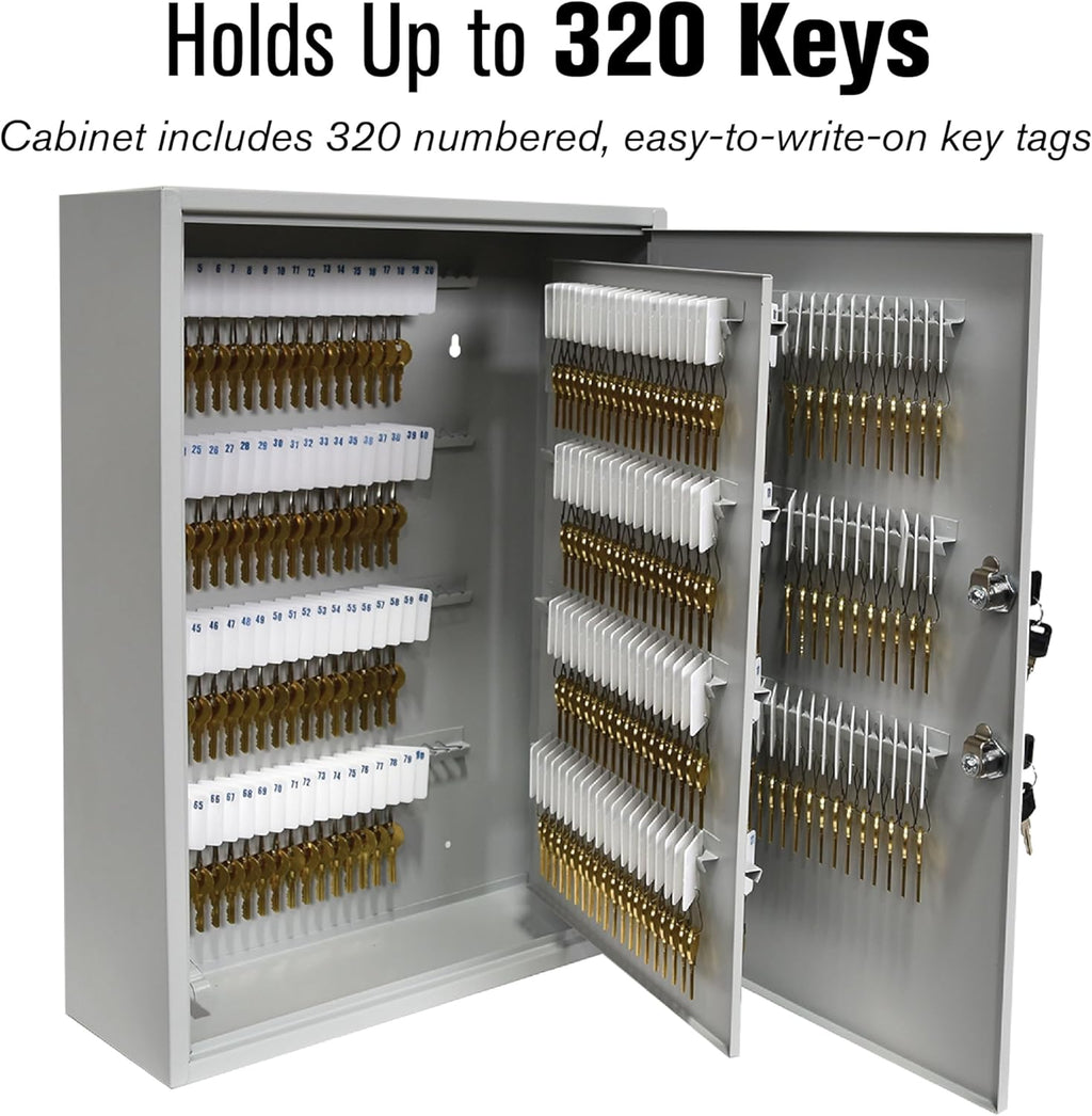 BankSupplies STEELMASTER 320 Key Cabinet - Dual Lock Control Key Box - Welded 22 Gauge Steel Construction - Scratch Resistant - Write-On Key Tags for Easy Identification