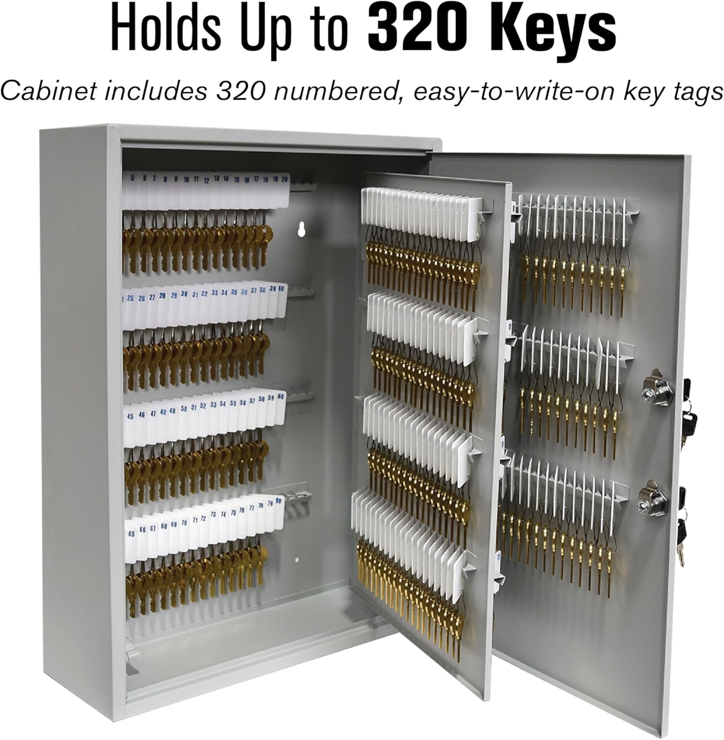 BankSupplies STEELMASTER 320 Key Cabinet - Dual Lock Control Key Box - Welded 22 Gauge Steel Construction - Scratch Resistant - Write-On Key Tags for Easy Identification
