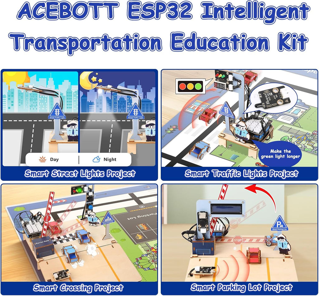 ESP32 IoT Smart Traffic Starter Kit for Kids 10+, 3D Wooden Puzzles STEM Science Kit School Educational Set DIY Crafts Coding Toys for Adults Teens 9 10+