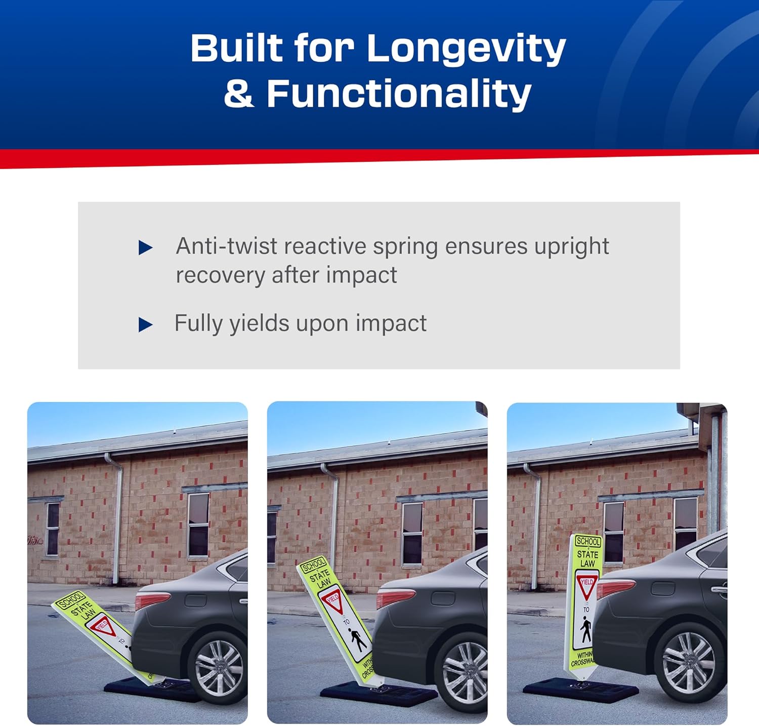 Impact Recovery - In-Street Pedestrian Crossing Signs - Street Sign - Road Safety School Yield Sign with Portable Base