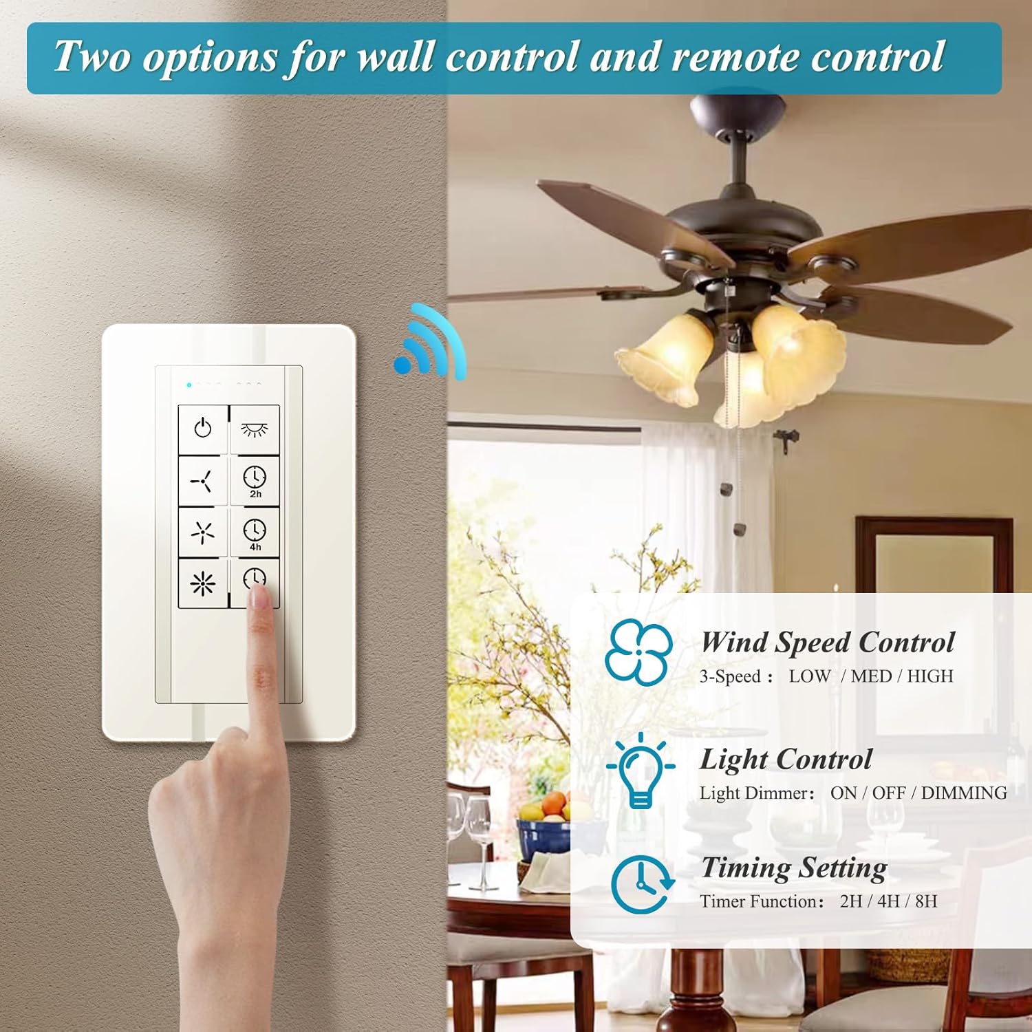 Smart WiFi Ceiling Fan Remote Control Kit, Universal 3 Speed Ceiling Fan Control with Dimmer, Compatible with Alexa, Google Assistant and Smart Life App, Remote Control Timing