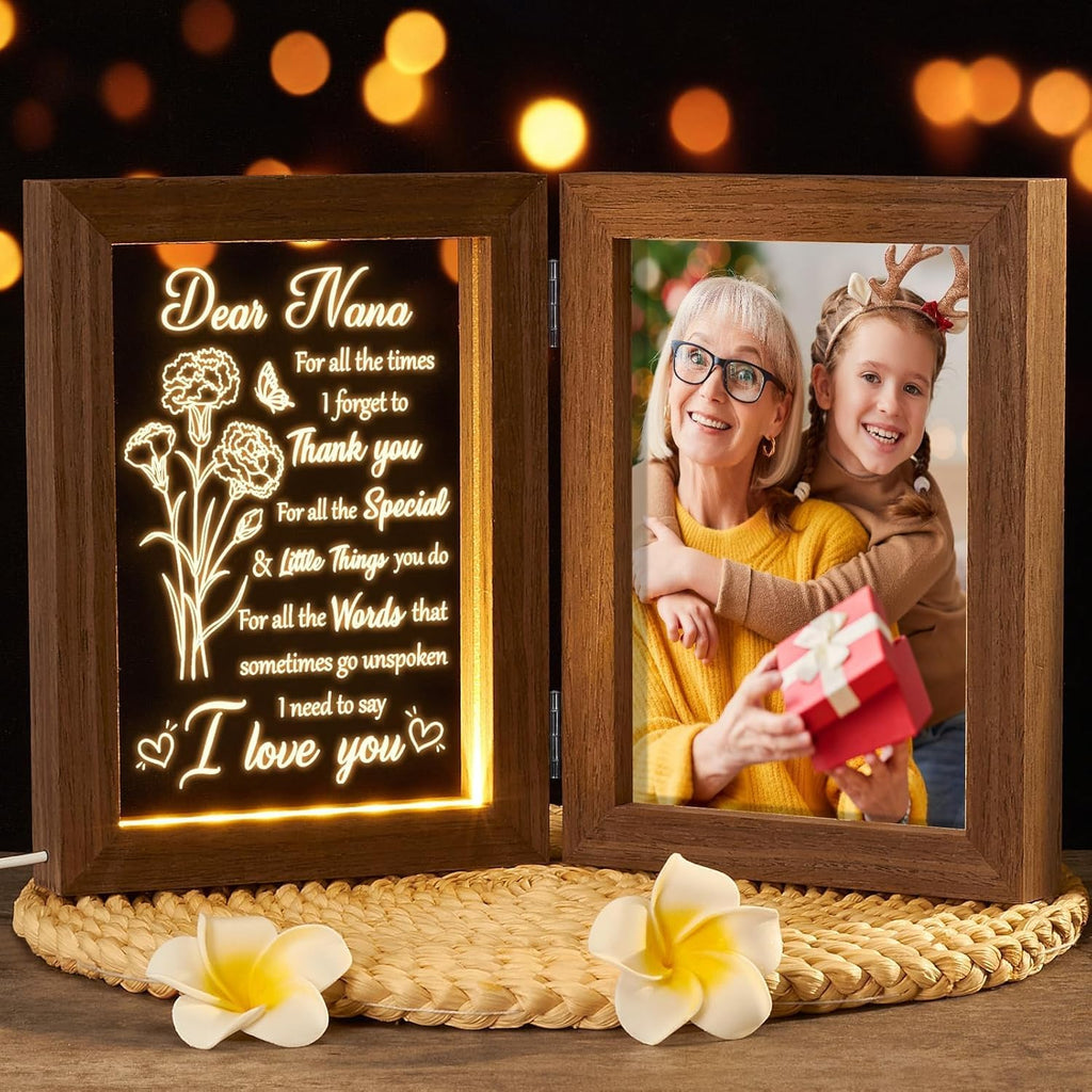 Christmas Grandma Gifts from Grandkids Granddaughter Grandson, Engraved Night Light with Nana Picture Frame 5x7, Nana Gifts Personalized Gift for Grandma Mimi Gigi Granny Grandmother Birthday Gift