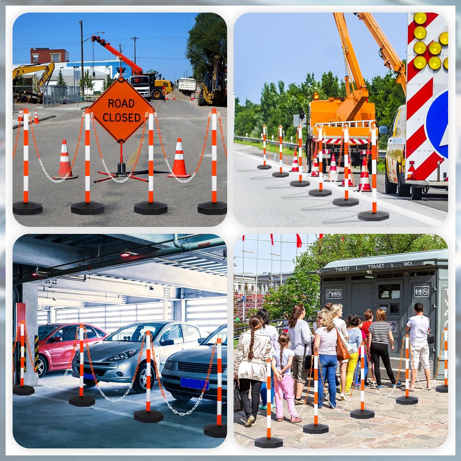 Amylove 9 Packs Traffic Delineator Post Cone with Base, Traffic Cones Safety Cones Caution Cones Plastic Stanchion Chain Safety Barriers with 6.6 Feet Link Chain and S Hooks for Parking Lot (Orange)