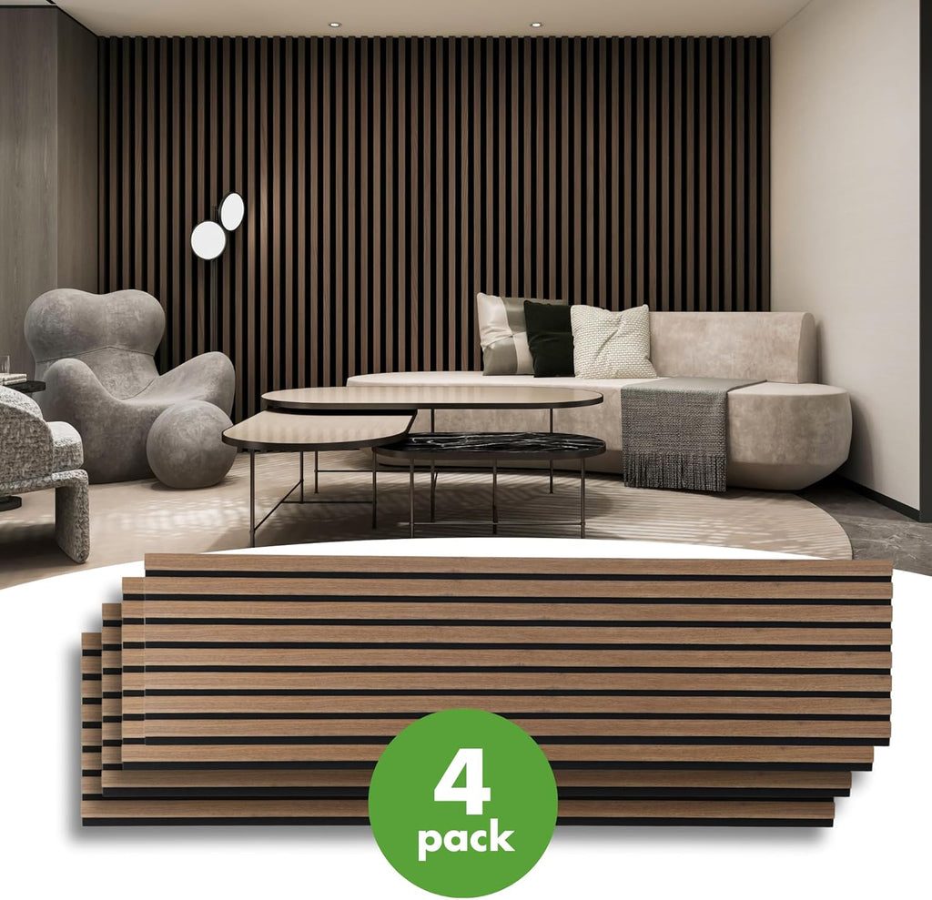 Art3d 4-Pack 12" x 93" Soundproof Wood Slat Panels, 31 sq.ft Acoustic Wall Panels, 3D Wall Panels with Wood Slat Design, Decorative Wood Wall Panel for Accent Walls-Deep Walnut