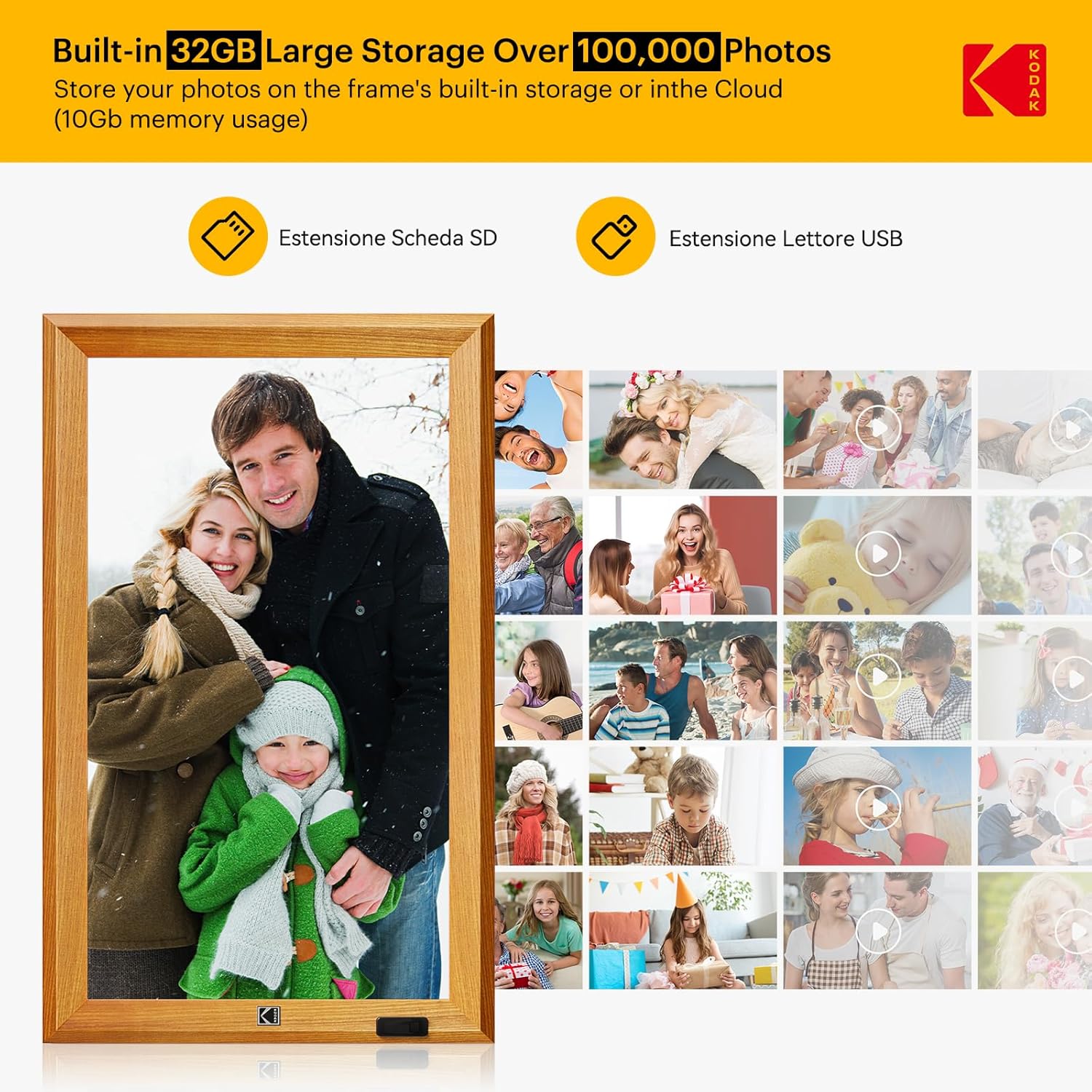KODAK 23.8" X-Large WiFi Digital Picture Frame - 1920x1080 FHD IPS Display with 32GB Storage, Auto-Rotate, Remote Control, Wall Mountable, Compatible with Alexa, for Family