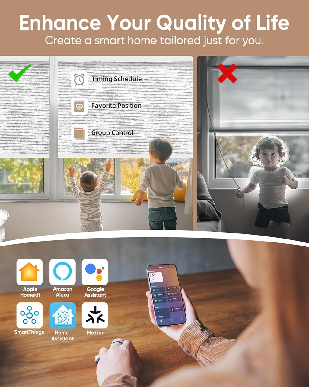 Kincmo Motorized Blinds with Remote,100% Blackout Motorized Roller Shades Work with Apple Homekit,Alexa,Google, Custom Electric Blinds with App,Voice Control (Atlantic Striped Grey)
