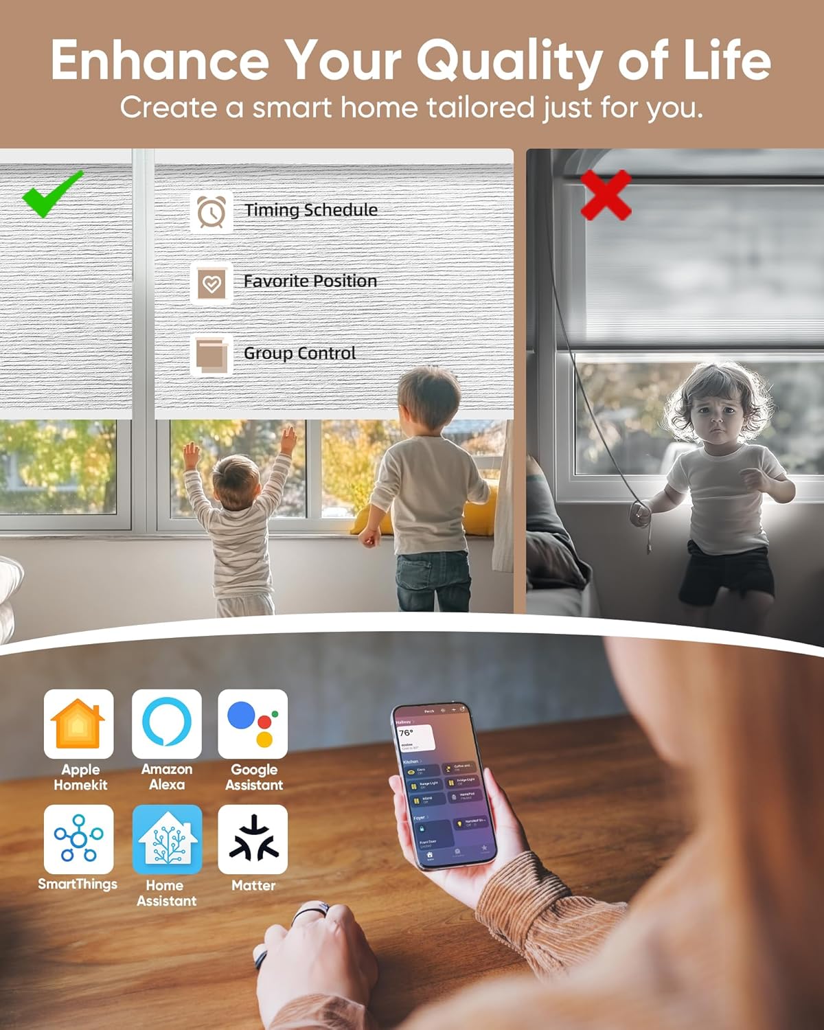 Kincmo Motorized Blinds with Remote,100% Blackout Motorized Roller Shades Work with Apple Homekit,Alexa,Google, Custom Electric Blinds with App,Voice Control (Atlantic Striped Grey)