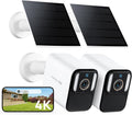 Anona Aurora 4K Solar Security Cameras Wireless Outdoor, Forever Power with Solar Panel, 8MP Color Night Vision, 24/7 AOV Recording, No Monthly Fees, AI Detection, Easy Setup, 2.4 G WiFi, IP67, 2 Pack