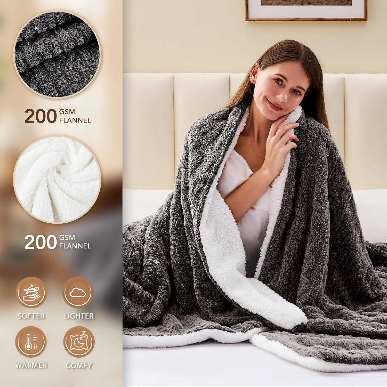 Homemate Electric Heated Blanket Queen - 84"x90" Heating Bed Blankets Throw with 10 Heating Levels 8 Hours Auto Off Fast Heating Over-Heated Protection Ultra Soft Warm Flannel ETL Certified