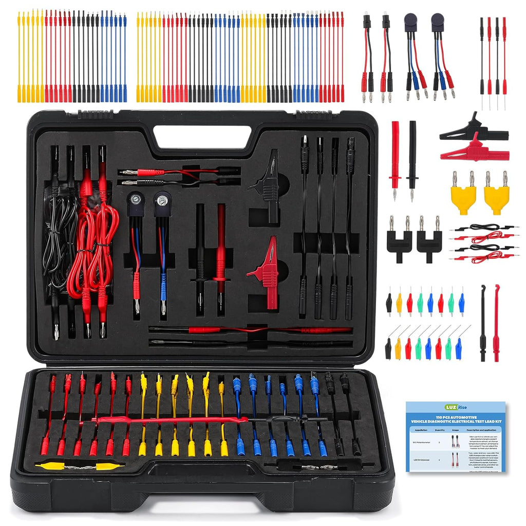 110-PCS Automotive Multimeter Test Leads Kit with Alligator Clips, Banana Plugs & Probes – Professional Circuit Diagnostic Tool for Cars, Trucks, RV (110-PCS)
