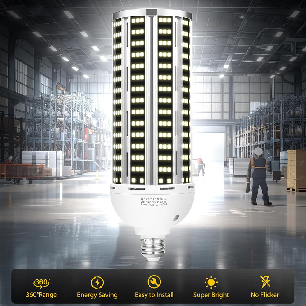 200W LED Corn Light Bulb 4 pack,(2000W Equivalent )Commercial Grade 30500LM DayLight 5000K E26/E39 Medium Mogul Base LED Lamp,Large Area Lights For Outdoor Indoor Garage Warehouse Factory Bay Light