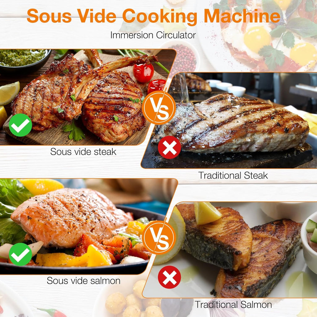 Sous Vide Machine 1100W Upgraded WIFI Sous Vide Cooker Ultra-quiet Working Cooker Immersion Circulator with Recipes(App Included), Accurate Temperature, Digital Timer, IPX7 Waterproof