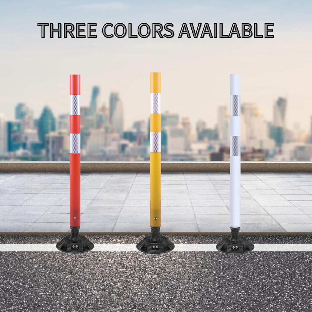 8 Pack Traffic Delineator Posts – High Visibility Reflective Safety Cones with Spring Base for Roadway, Parking, Garage, Construction Zones (Yellow, 36 Inch)