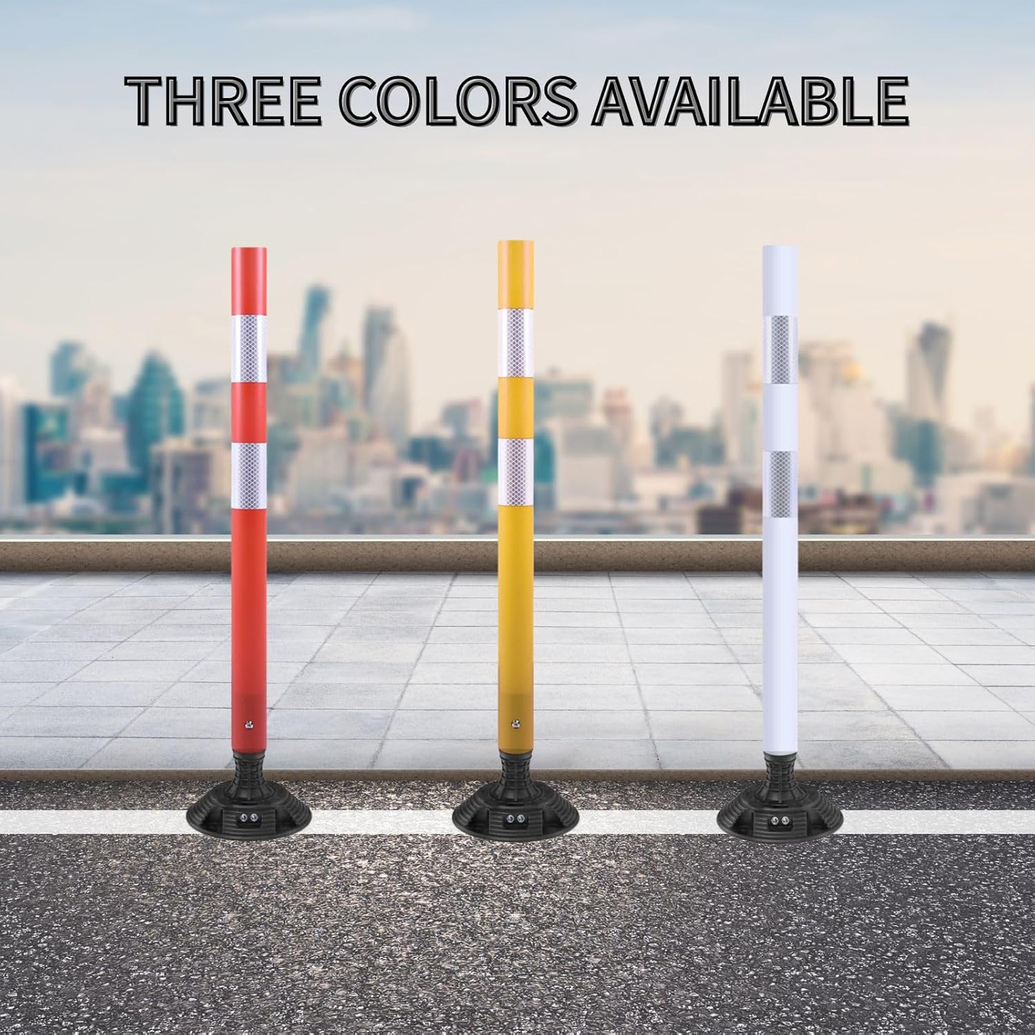 8 Pack Traffic Delineator Posts – High Visibility Reflective Safety Cones with Spring Base for Roadway, Parking, Garage, Construction Zones (Yellow, 36 Inch)