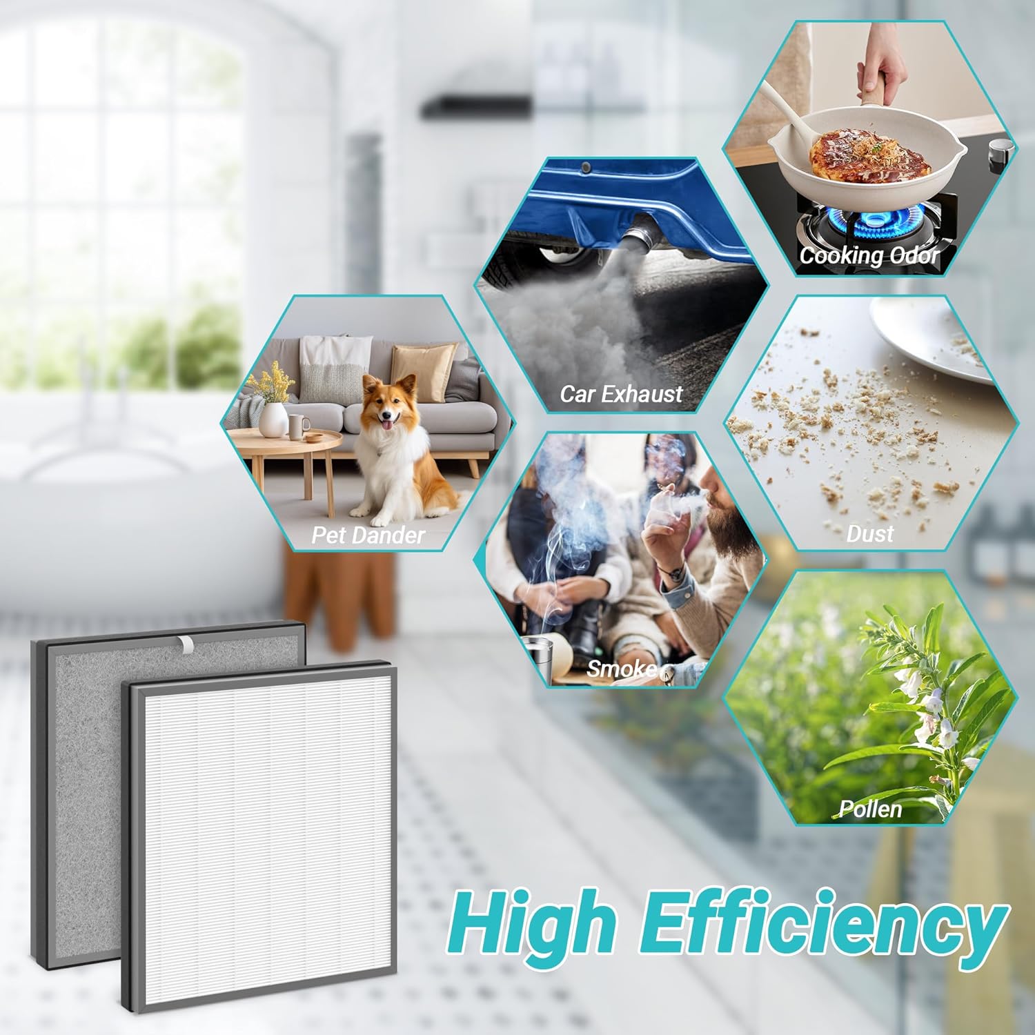 2 Packs Upgraded 3-in-1 HE402 Replacement Filter for Shark HE400 HE401 HE402 HE405 4 Fans Air Cleaner Purifier, 3 Stages Filtration with H13 True HEPA, Activated Carbon Filters, Part # HE4FKPET