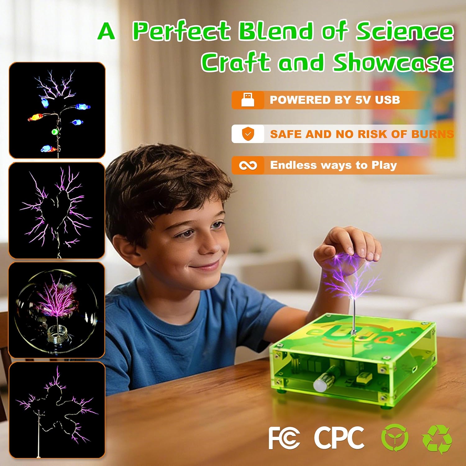 STEM Science Building Kit for Kids–Electronic Tesla Lightning Kit–Easy DIY Science Gadgets & Crafts–Unique Educational Gift Toys for Fun and Learning(Soldering Version)(Rectangular-Fluorescent Green)
