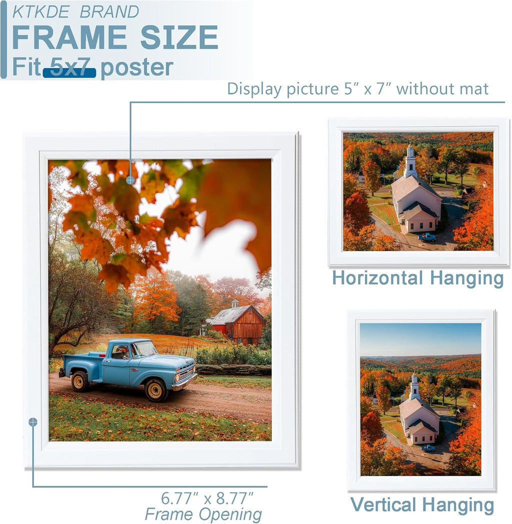 KTKDE 5x7 Picture Frame Set of 3,White Wooden frames, Vertical & Horizontal Wall Hanging for Wall or Tapletop Display,Studio Gallery Photo Frame for Photos, Posters & Art Prints