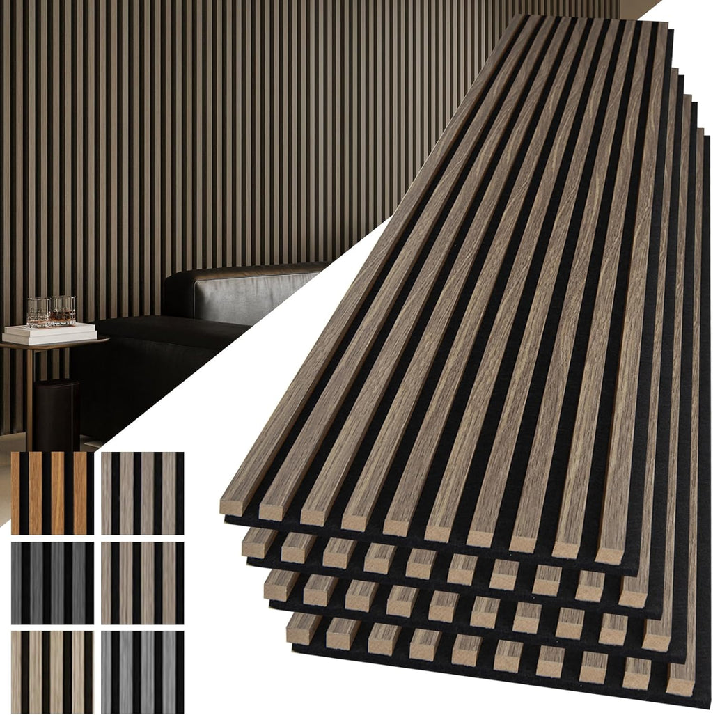 Art3d 4-Pack 108" x 12" Acoustic Wood Panels for Wall, Soundproof Wood Slat Panel for Wall and Ceiling, 3D Fluted Sound Absorbing Paneling for Interior Wall Decor, Living Room, Bedroom - Walnut