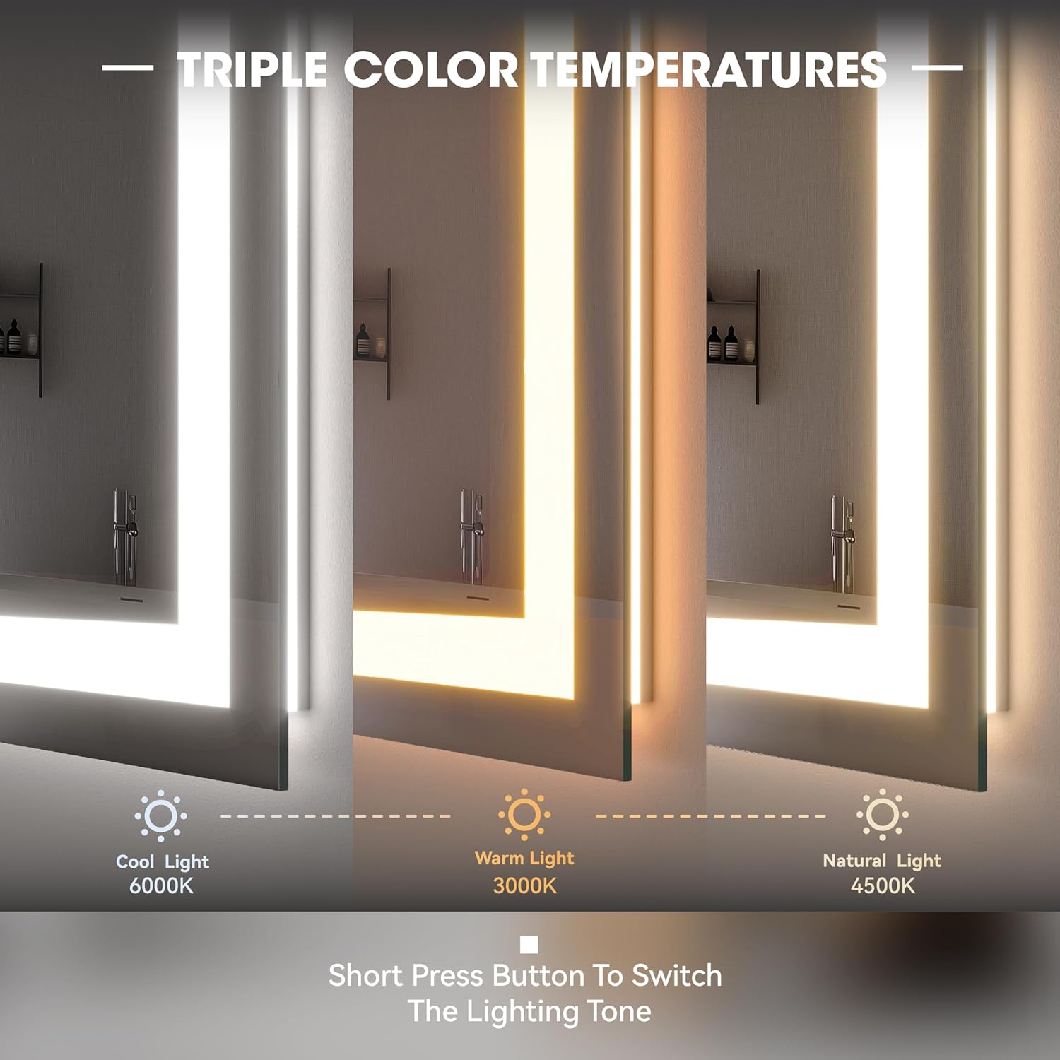 Hasipu 36" x 28" Arch LED Bathroom Mirror, Frontlit Wall-Mounted Vanity Mirror with Lights, Defogging, Smart Touch, Dimmable 3 Color Modes, Safety Shatterproof Glass Coating
