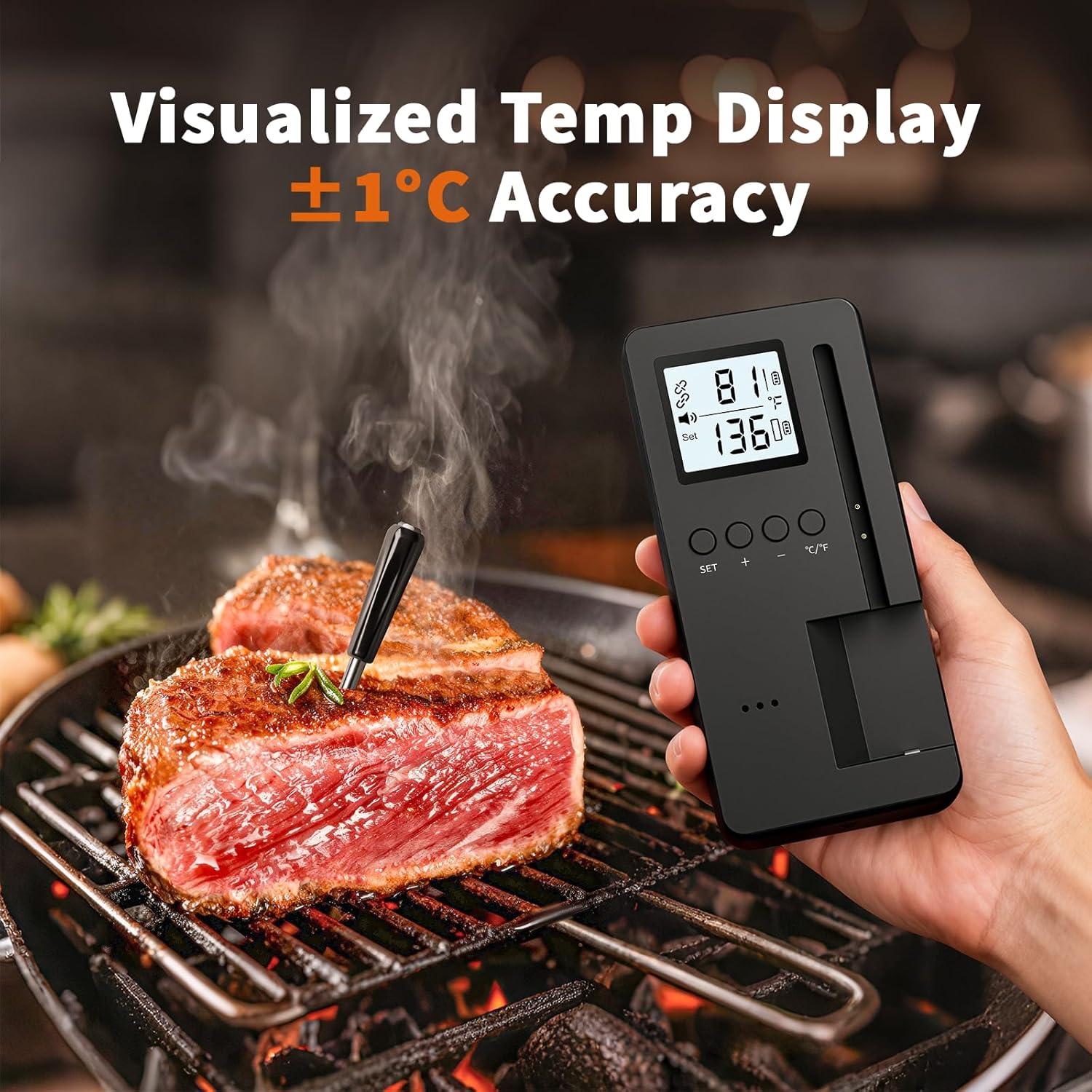 Smart Bluetooth Wireless Meat Thermometer, Standalone Display Base, Digital Meat Thermometer with App Control, 500FT Wireless Range for BBQ, Grill, Oven, Smoker, Air Fryer Needs