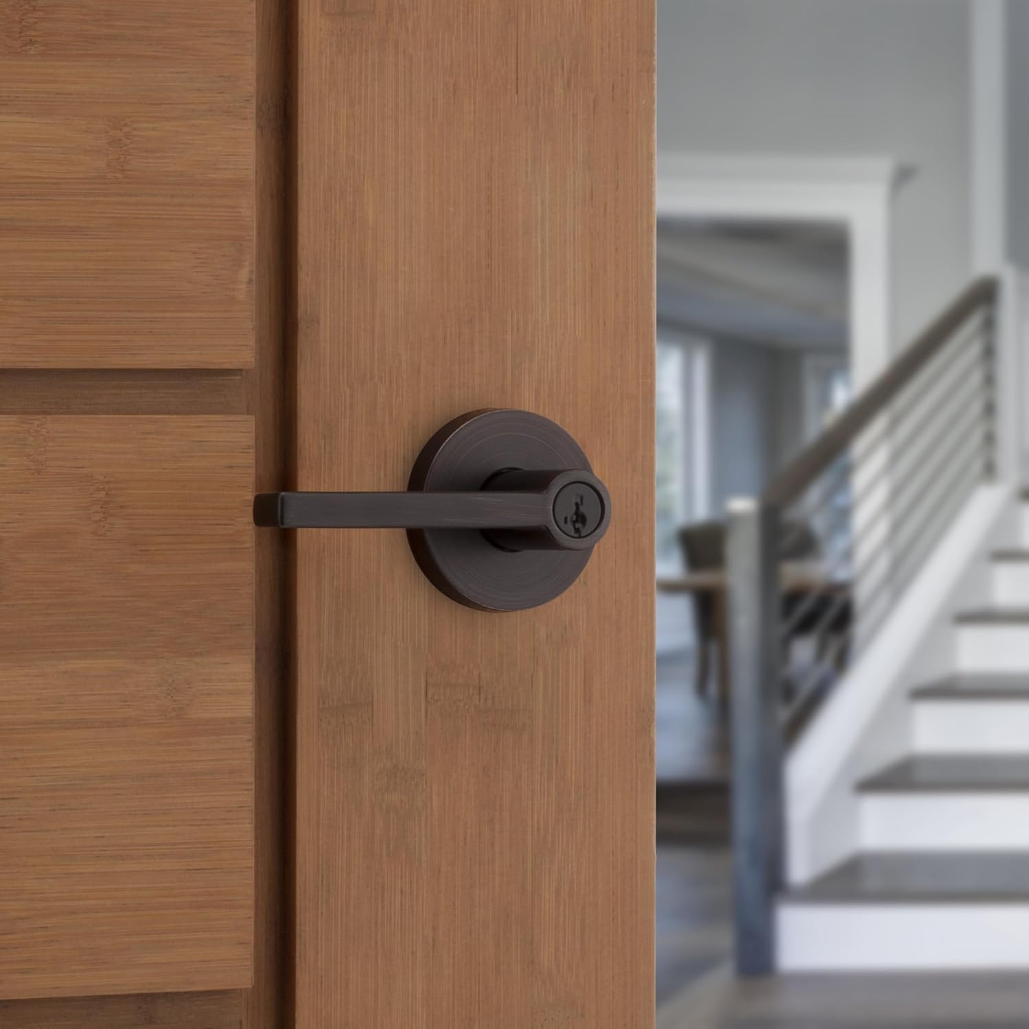 Kwikset Halifax Entry Door Handle with Lock and Key, Secure Keyed Reversible Lever Exterior, for Front Entrance and Bedrooms, Venetian Bronze, 10 Pack, Pick Resistant SmartKey Rekey Security