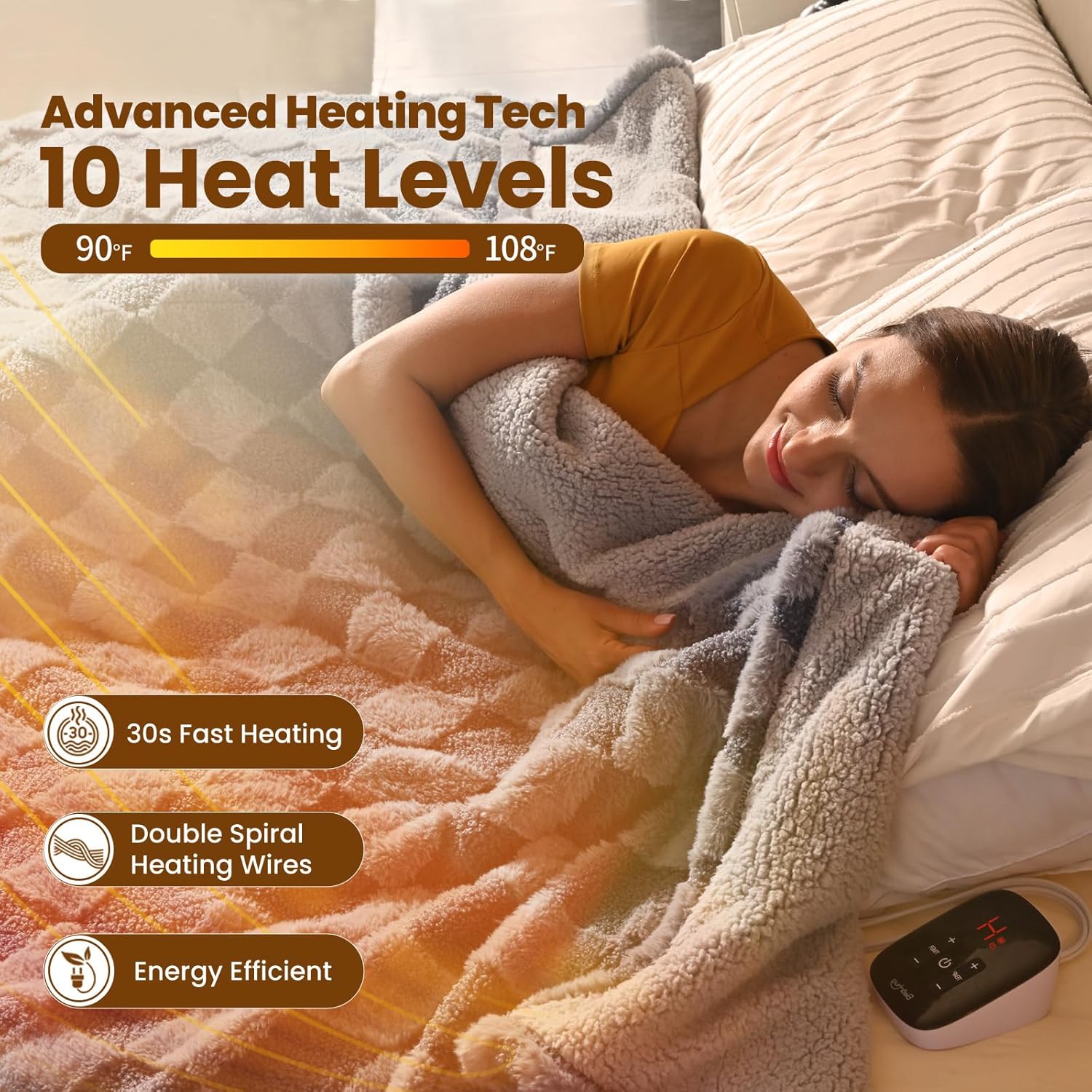 Bearhug Electric Blanket Full Size 77" x 84", Gray Teddy Faux Fur & Warm Sherpa Heated Blanket, 10 Heating Levels & 1-12H Auto Off, ETL Certified, Machine Washable, Gift Box