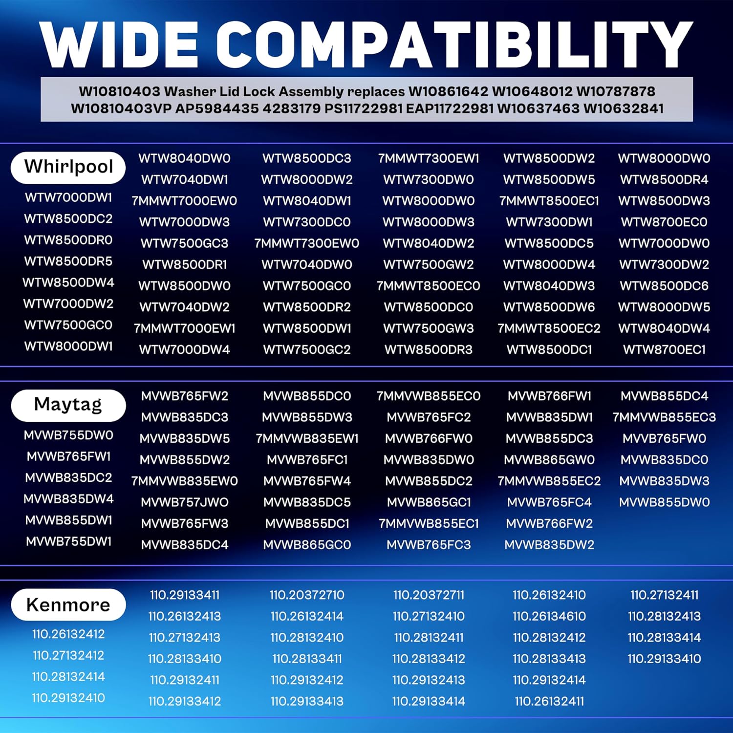 W10810403 W10787836 W10861642 Cabrio Washer Lid Lock Compatible with Whirl-pool Cabrio,Ken-more Series 600/700 & May-tag Bravos XL,Replace WTW7000DW0 WTW7300DW1 MVWB765FW2 MVWB835DW0 by TOMOON