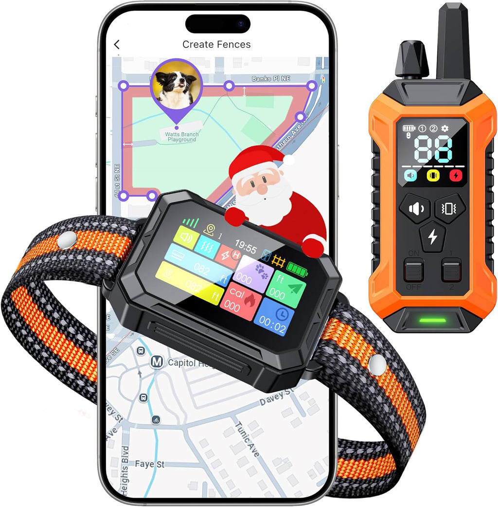 Meowant GPS Wireless Dog Fence System Collar with Training Remote, Free App, Custom GPS Fence(82-7000ft), Beep/Vibration/Correction, Early Alert Band, Waterproof LCD Collar, Dogs 10+Lbs, Outdoor