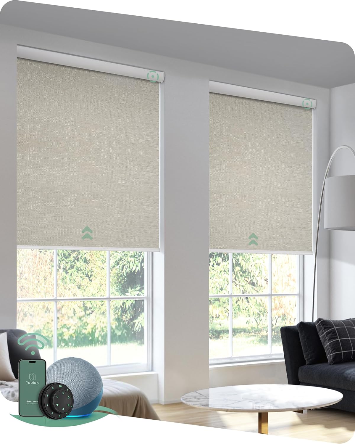 Yoolax Motorized Blinds with Remote, Blackout Smart Blinds for Indoor Windows, Automatic Shades Compatible with Alexa Roller Window Shades with Valance (Jacquard Coffee, 32" W x 72" H)